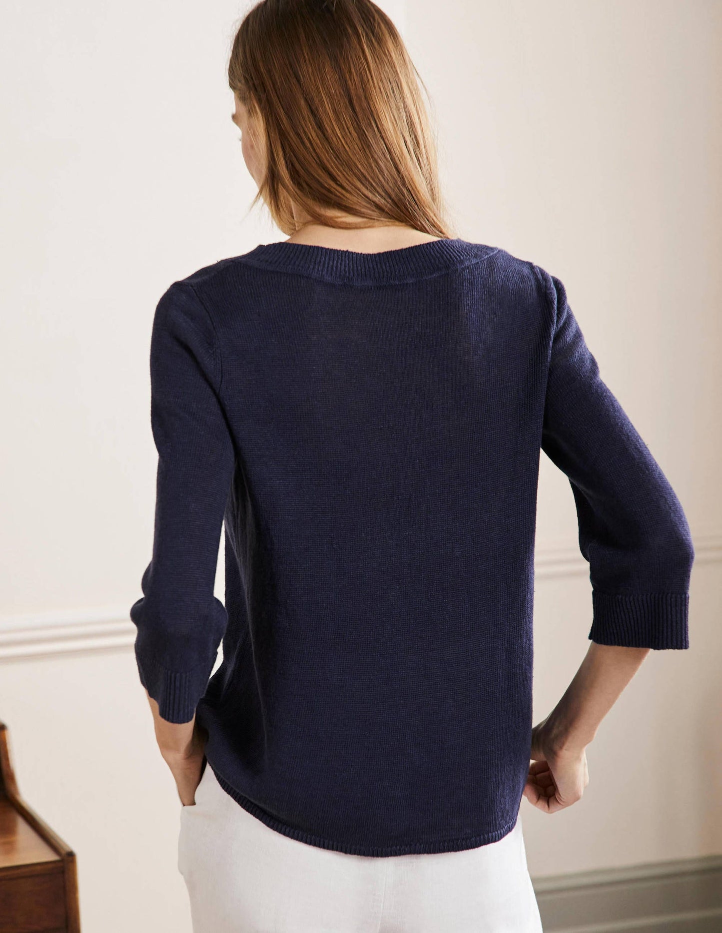 Relaxed Linen Jumper-Navy