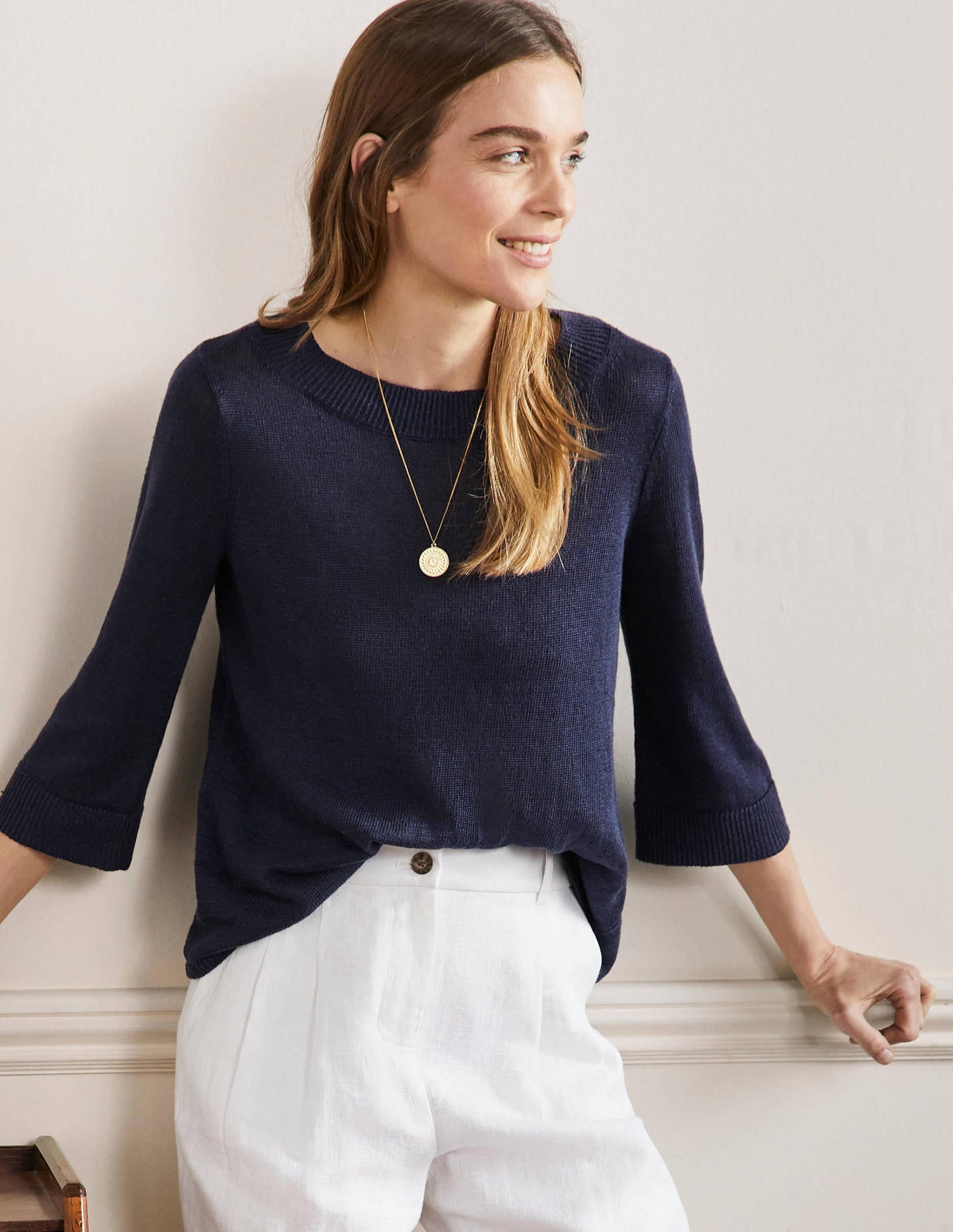 Relaxed Linen Jumper-Navy