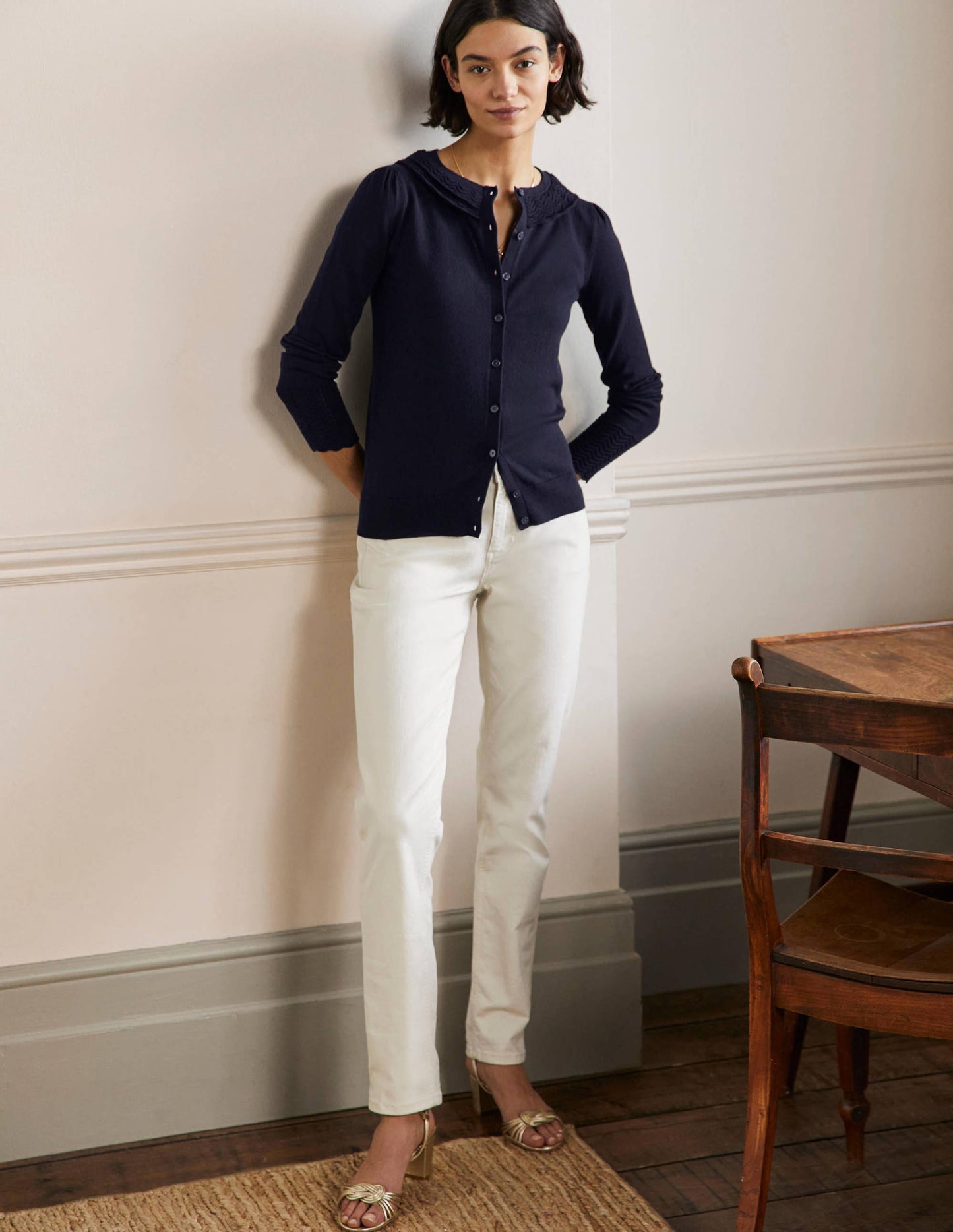 Collar Detail Cardigan-Navy