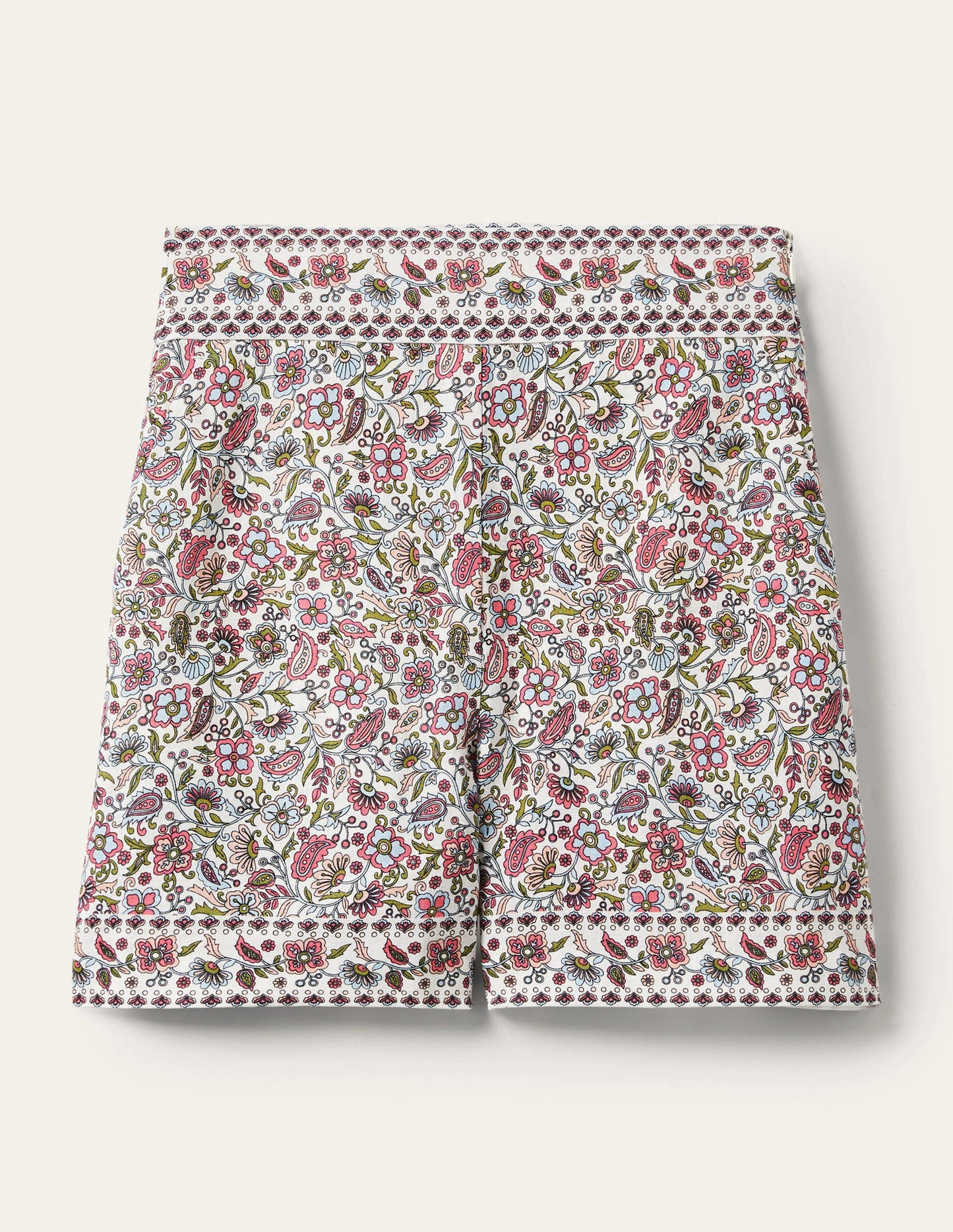 Georgina Linen Shorts-Ivory, Oriental Paradise