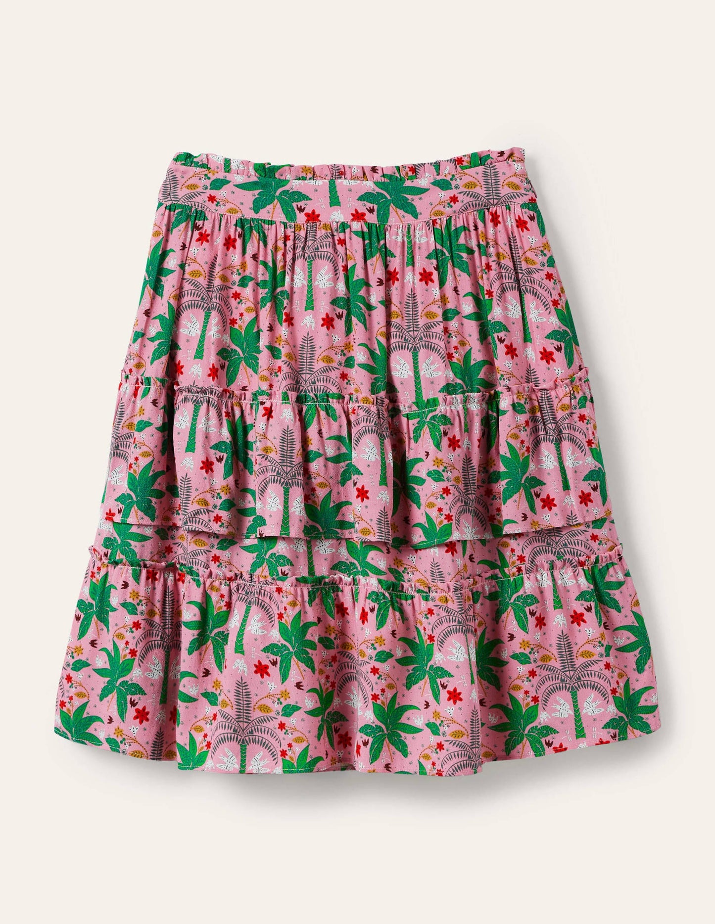 Multi Tiered Crepe Skirt-Posy Pink, Oriental Palm