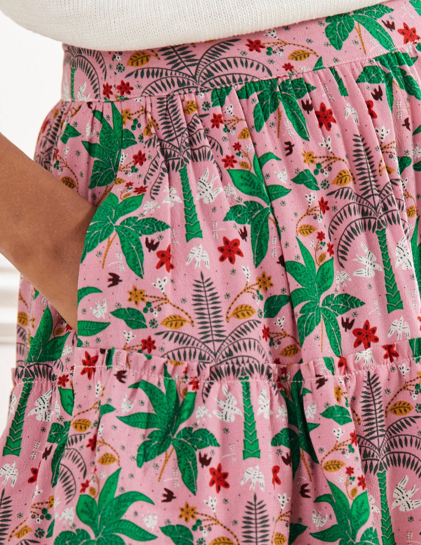 Multi Tiered Crepe Skirt-Posy Pink, Oriental Palm