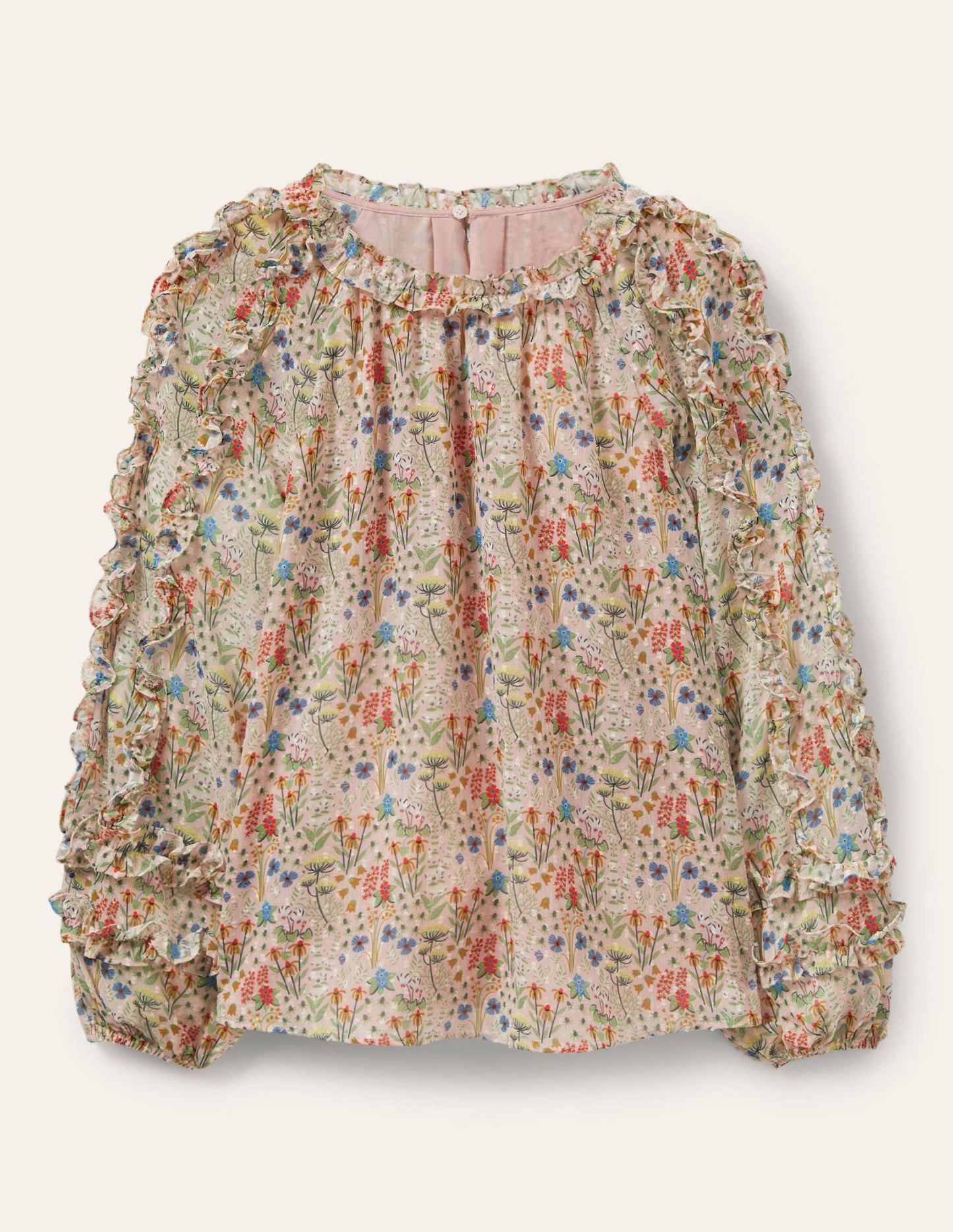Ruffle Detail Raglan Blouse-Milkshake, Wildflower Bloom