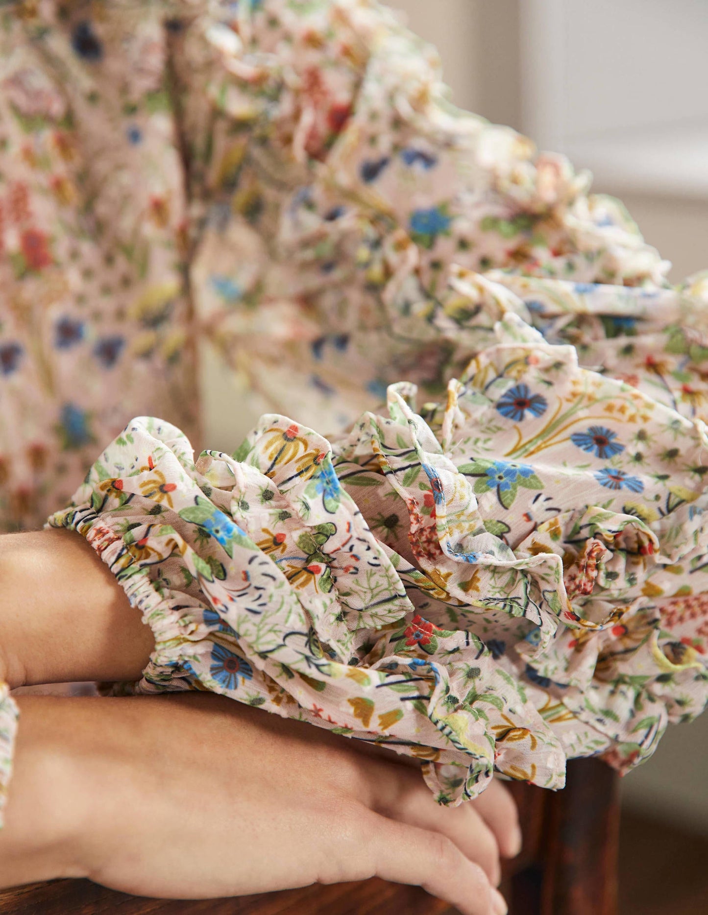 Ruffle Detail Raglan Blouse-Milkshake, Wildflower Bloom