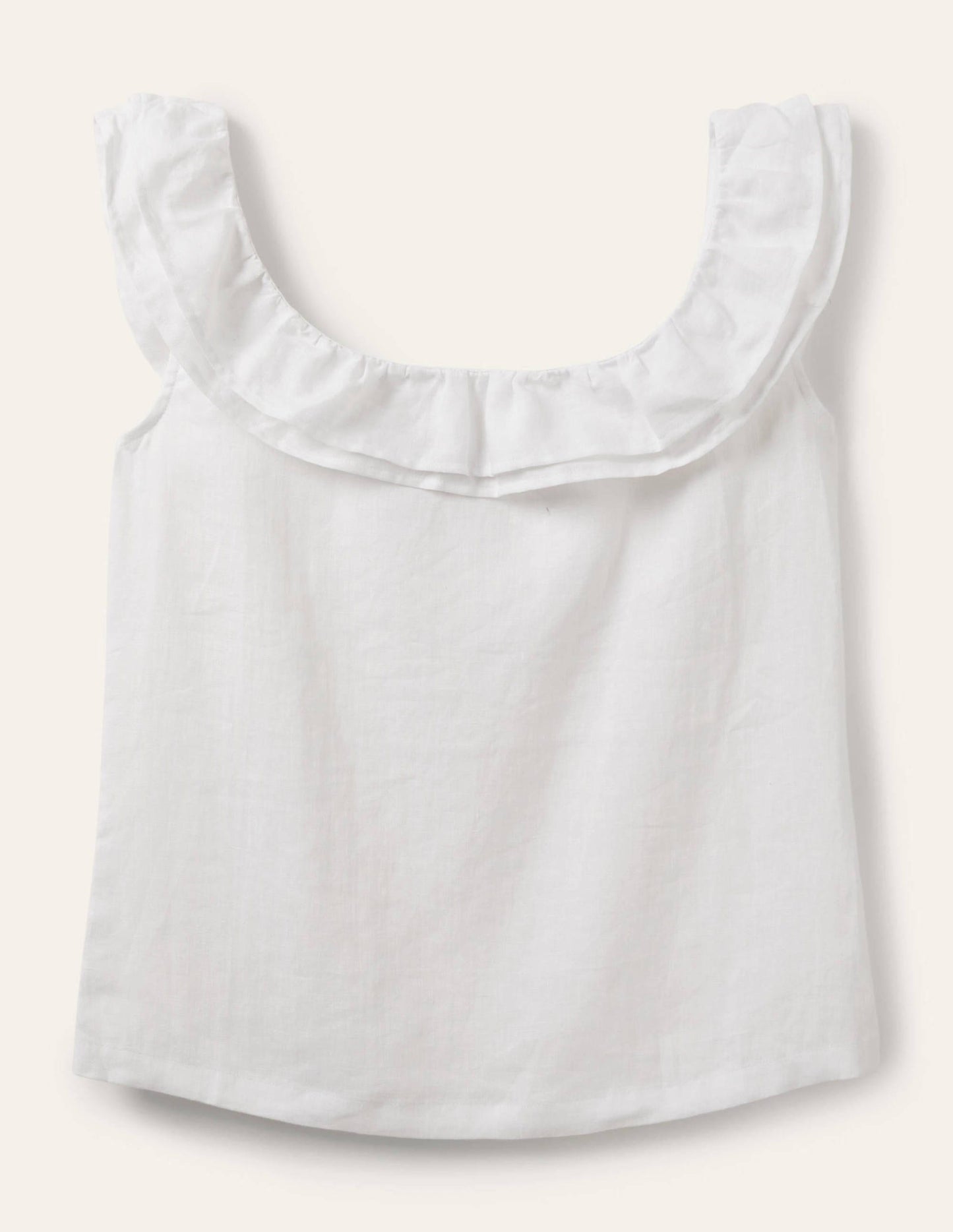 Sleeveless Ruffle Linen Top-White