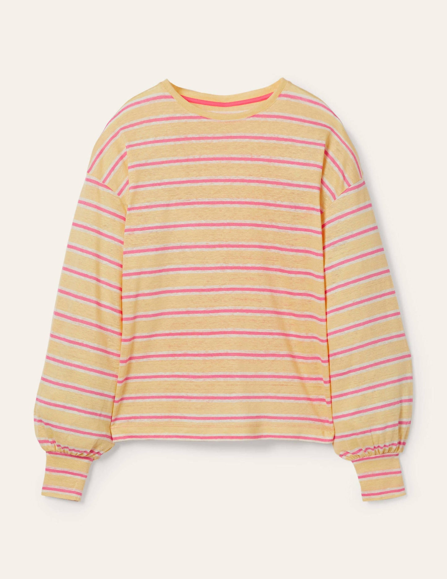 Blouson Linen Top-Sunlight / Azalea Stripe