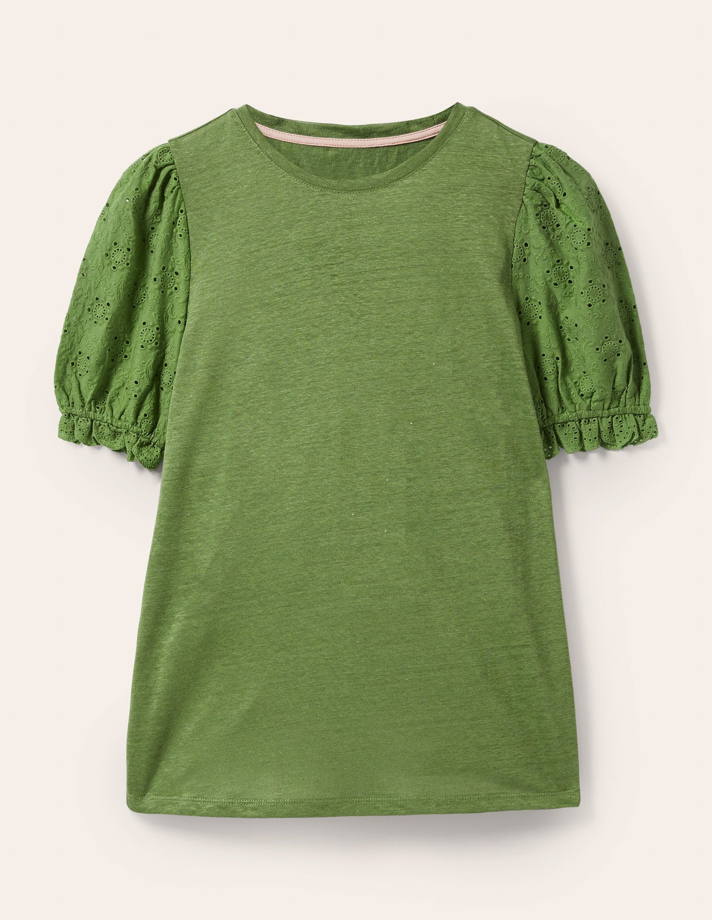 Broderie Sleeve Linen T-Shirt-English Ivy