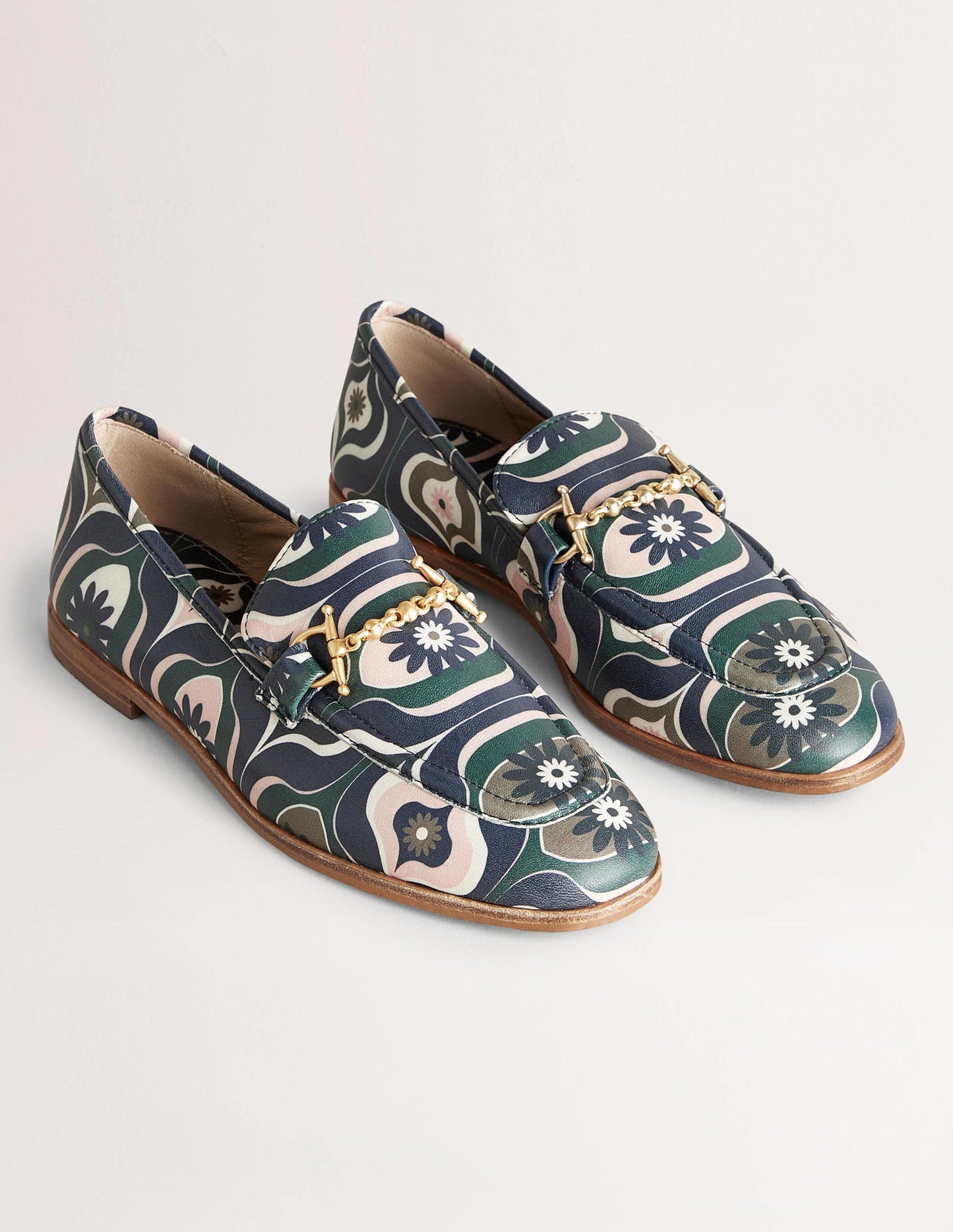 Snaffle Detail Leather Loafers-Multi, Geo Swirl