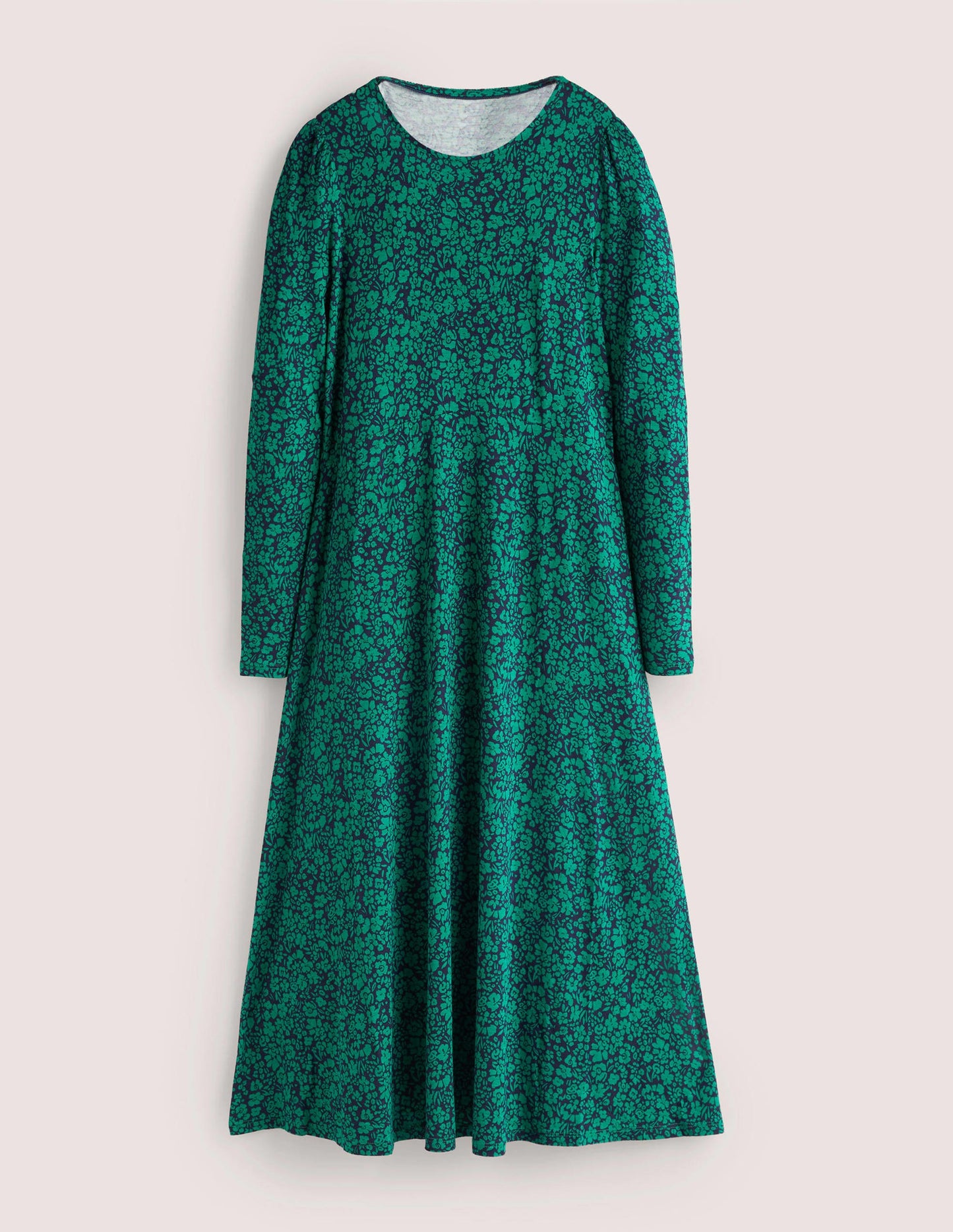 Crew Neck Jersey Midi Dress-Forest, Petal Bloom