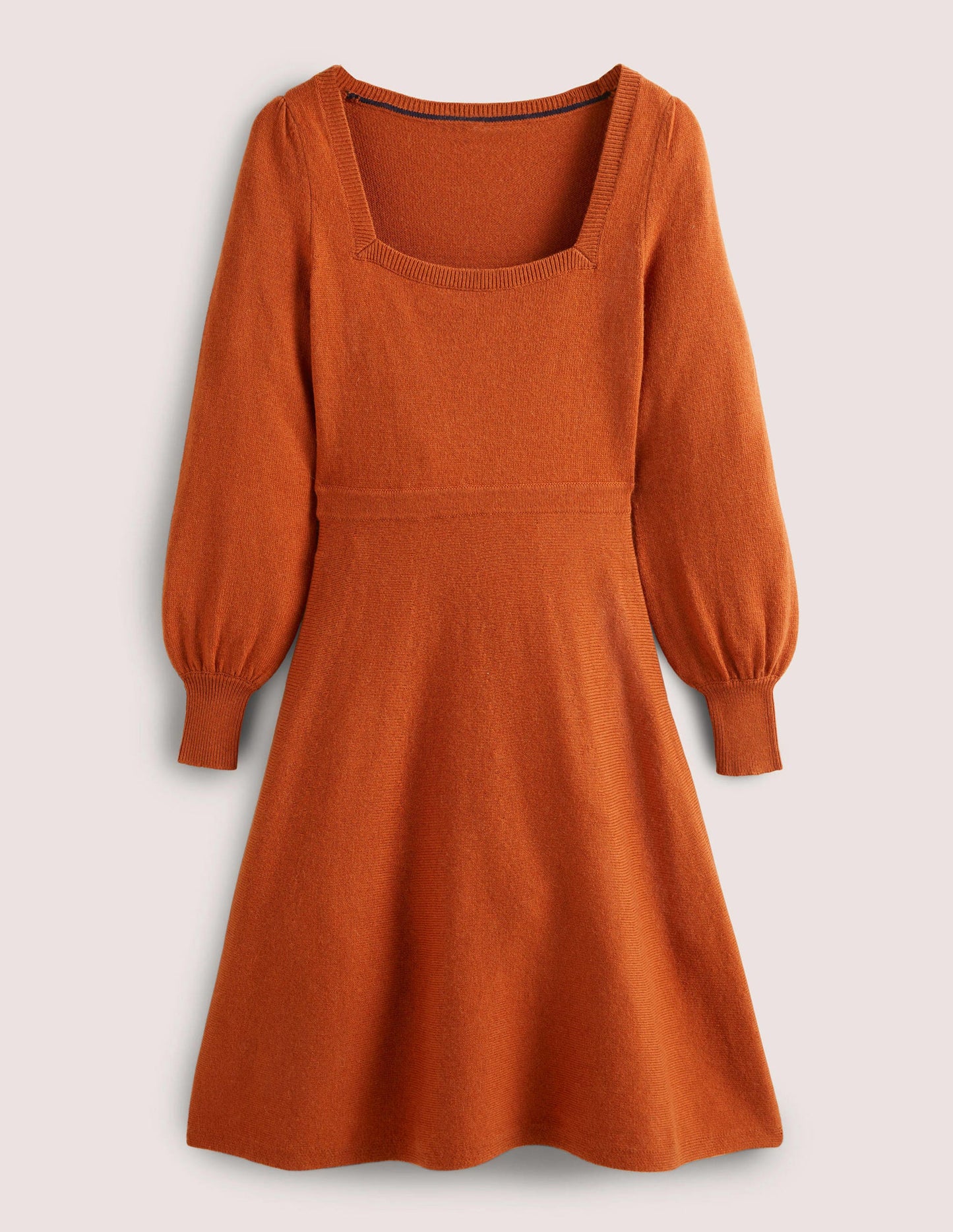 Square Neck Knitted Dress-Copper Red