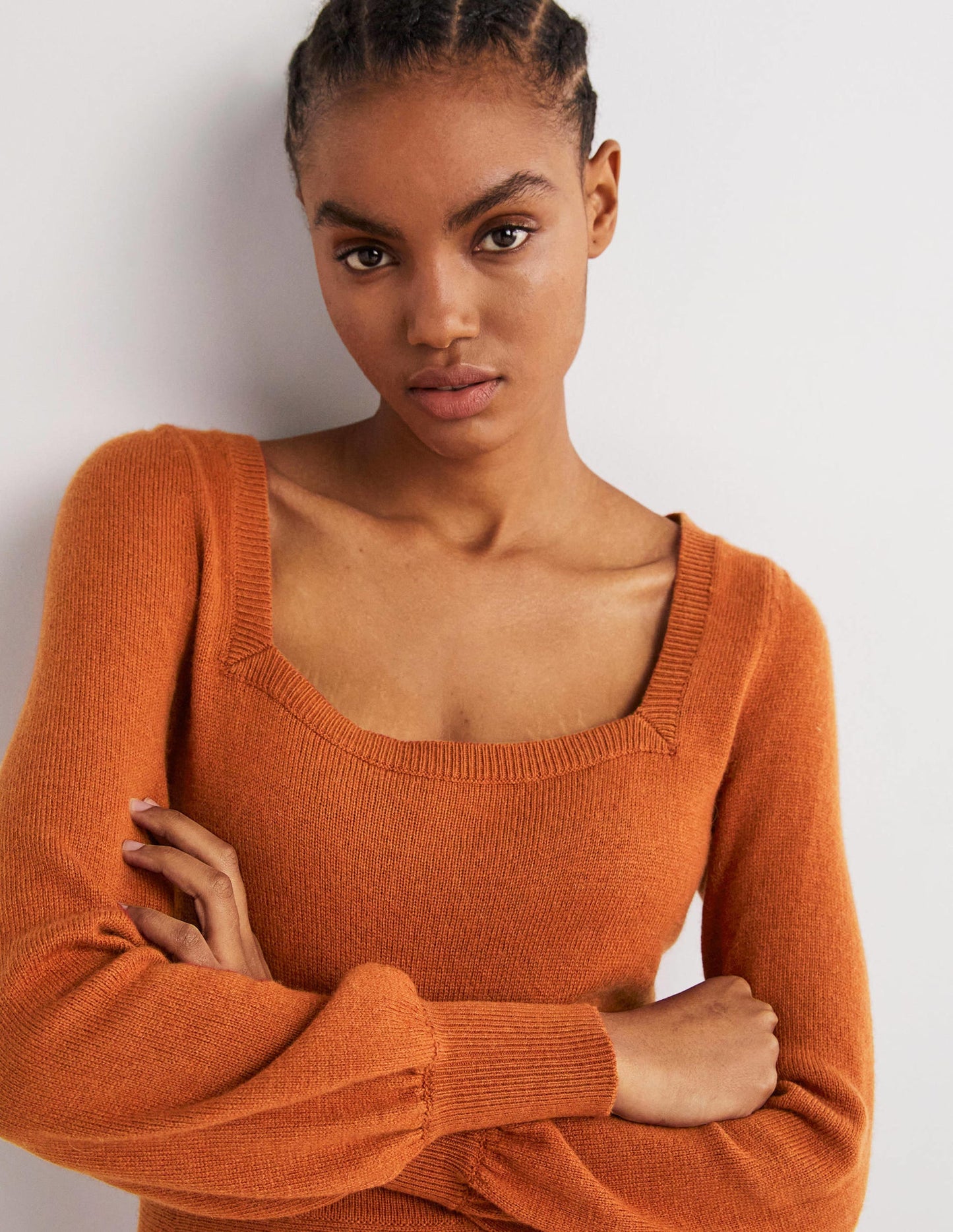 Square Neck Knitted Dress-Copper Red