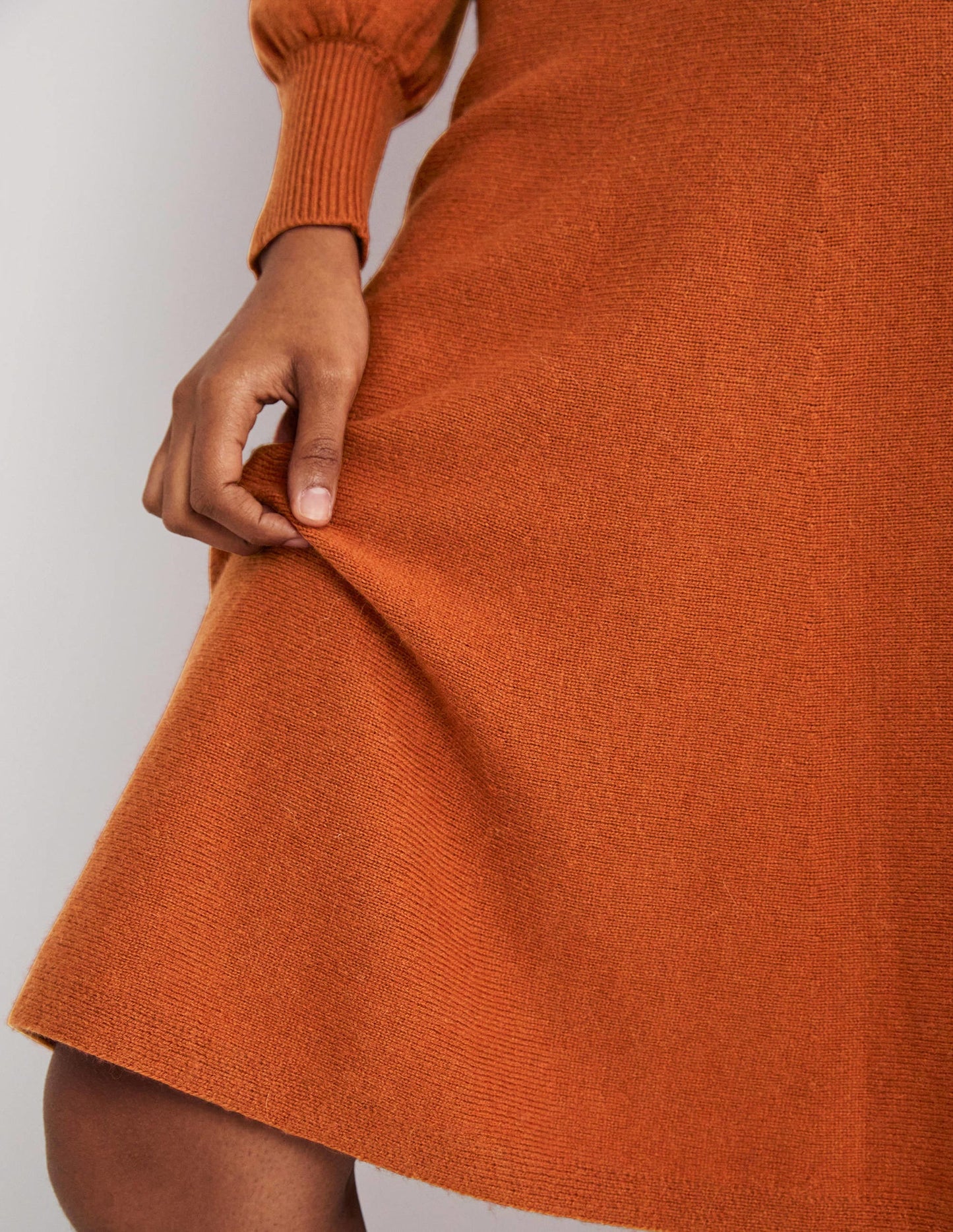 Square Neck Knitted Dress-Copper Red