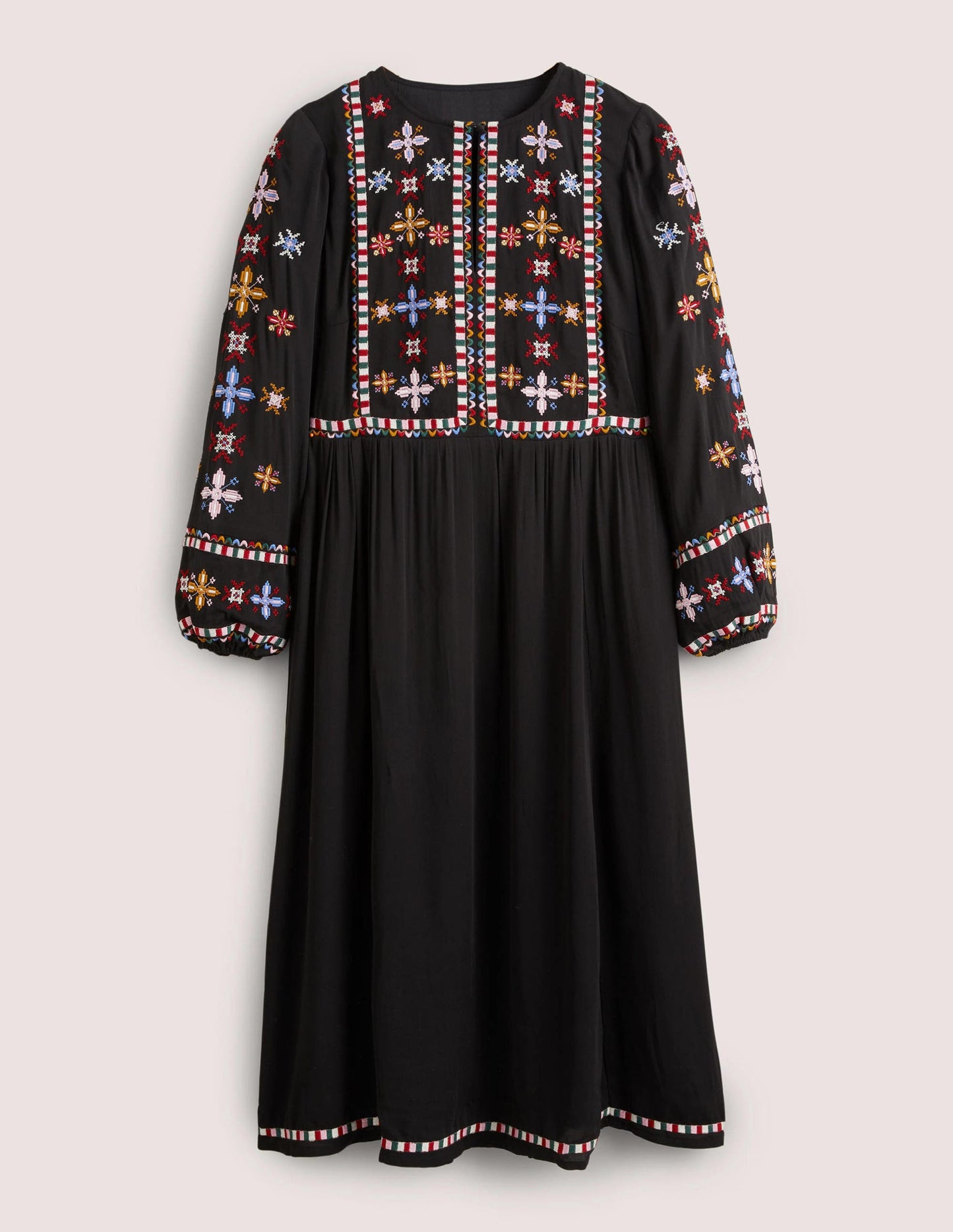 Embroidered Midi Dress-Black