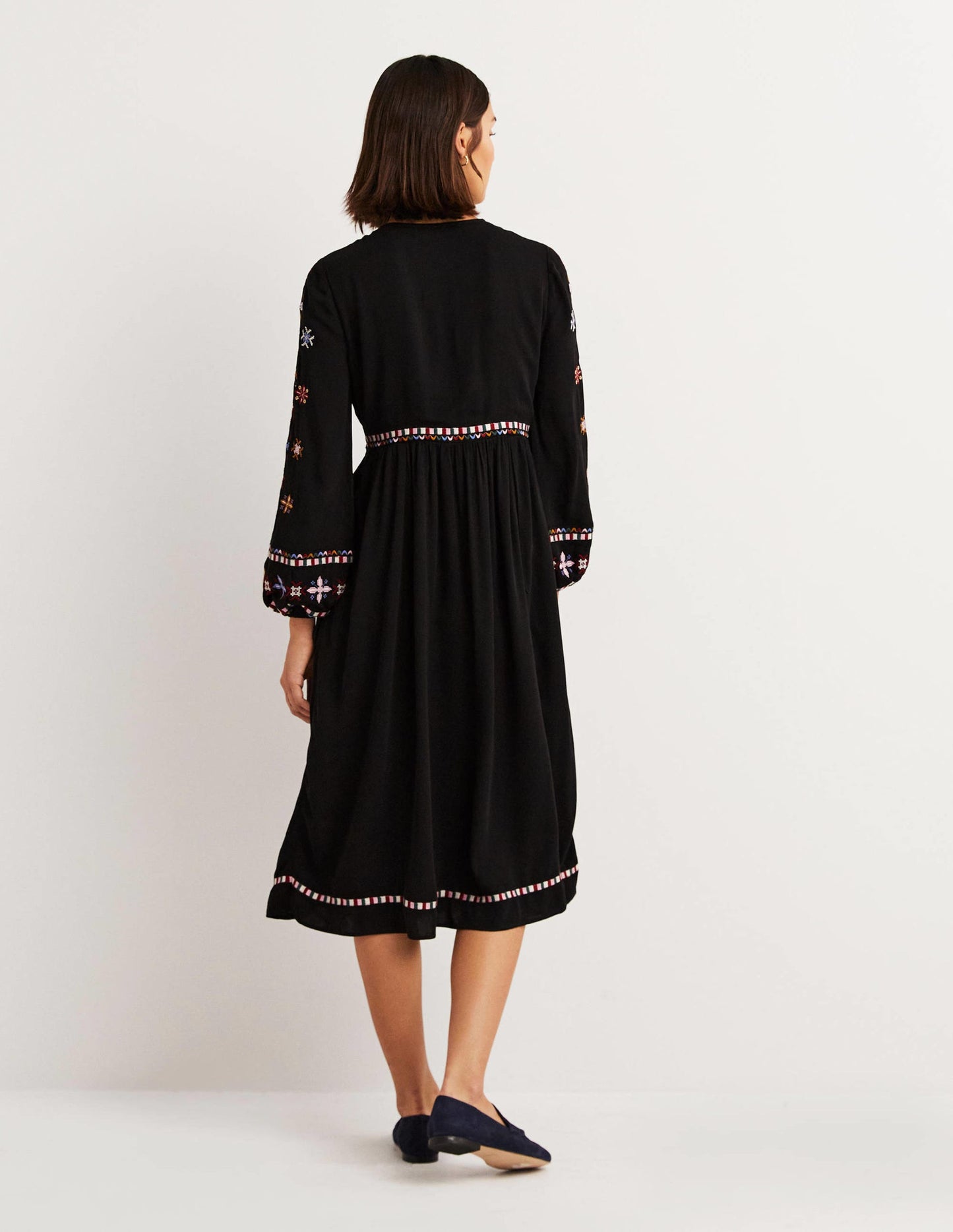 Embroidered Midi Dress-Black