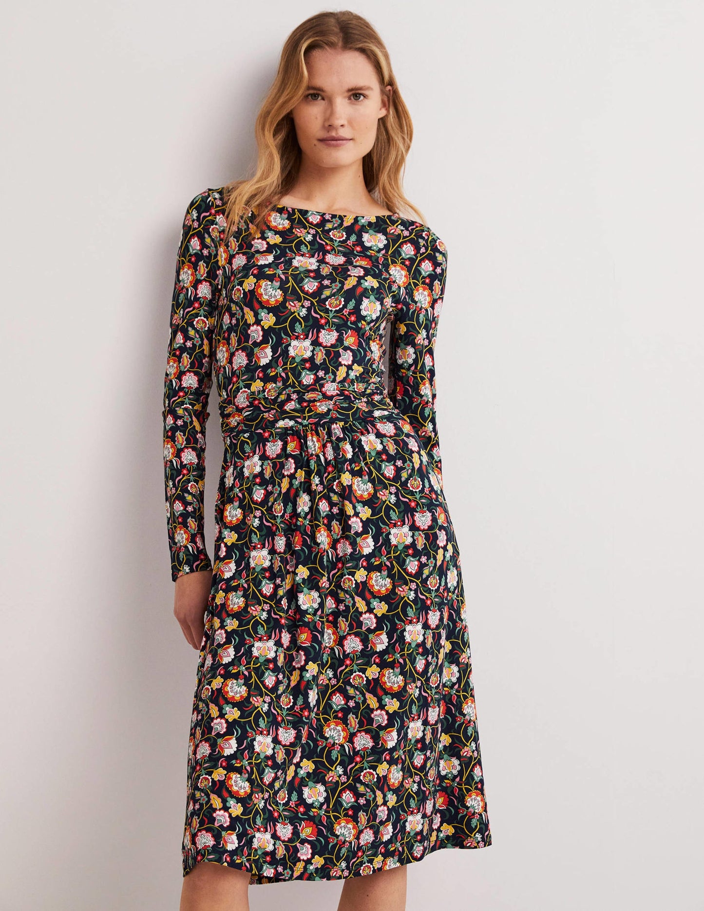 Abigail Jersey Dress-French Navy, Opulent Floral