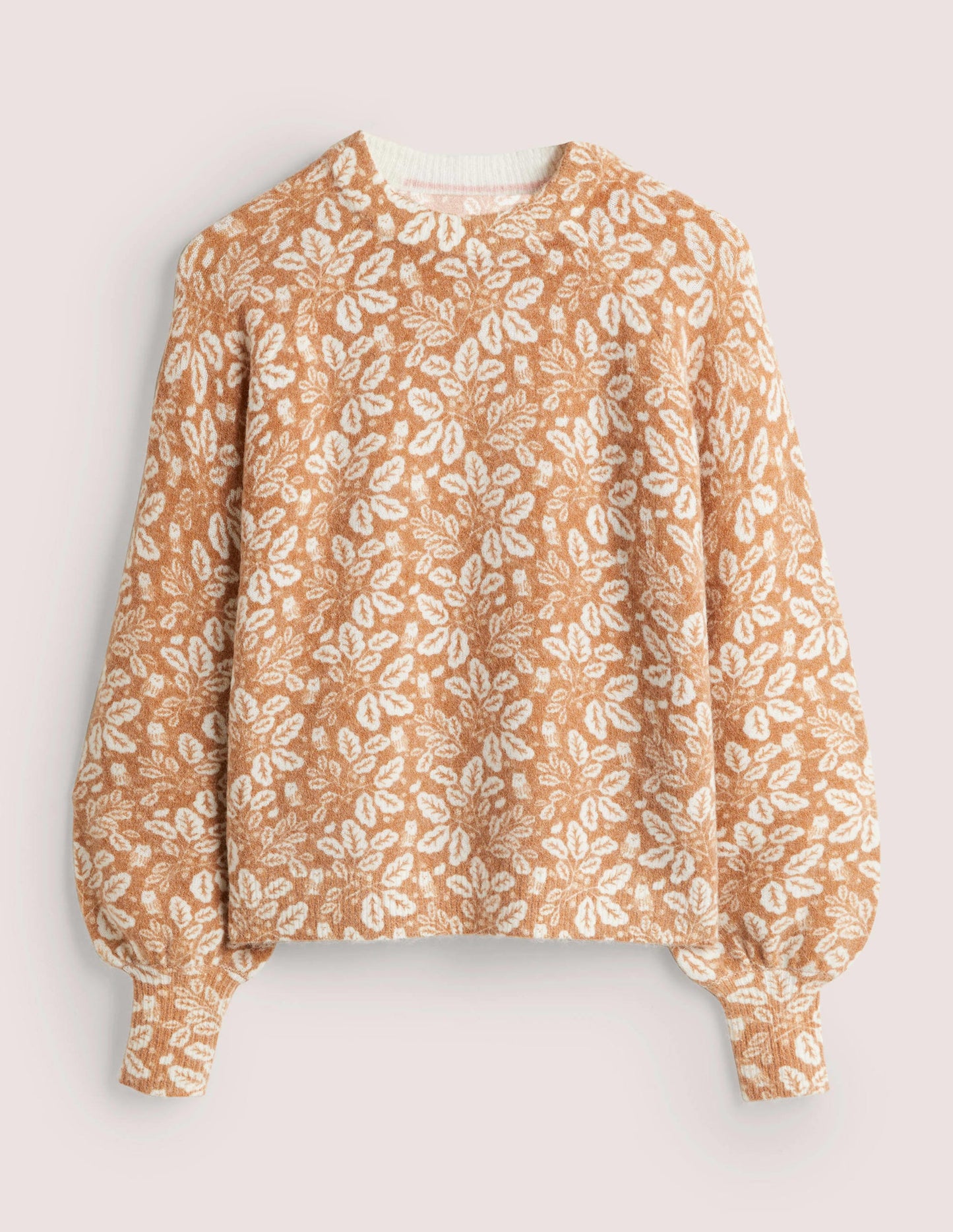 Blouson Sleeve Fluffy Jumper-Assam Brown, Acorn Leaf