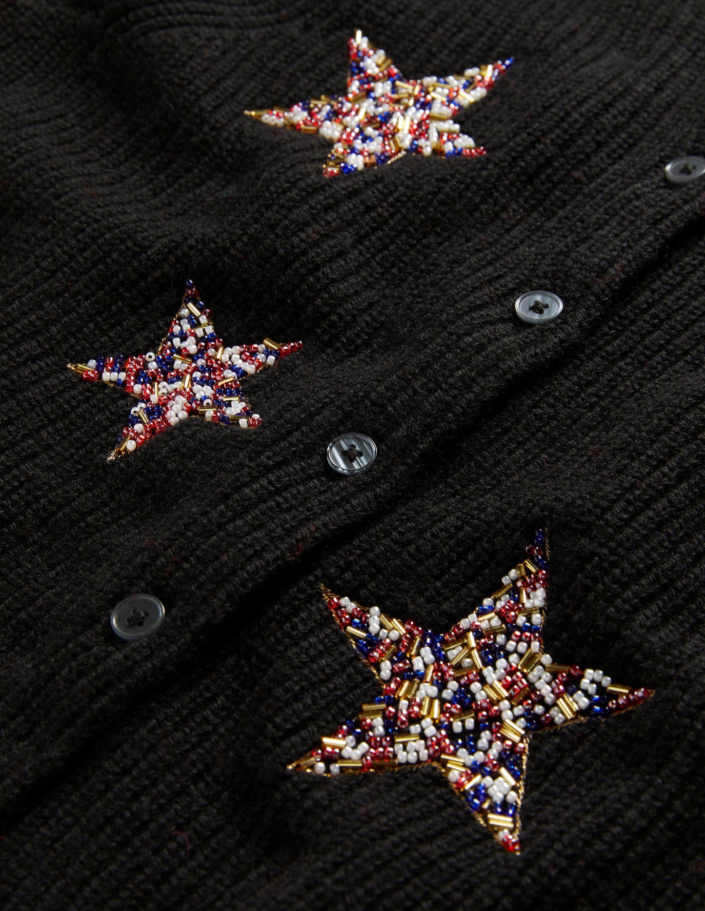 Black Star-Embellished Ribbed Cardigan-Black, Embellished Stars