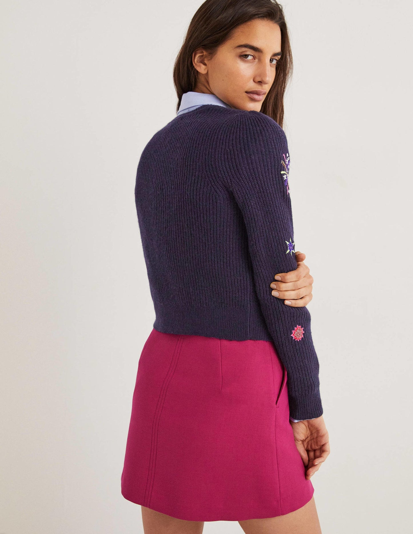 Navy Fireworks-Embellished Ribbed Cardigan-Navy, Embellished Fireworks
