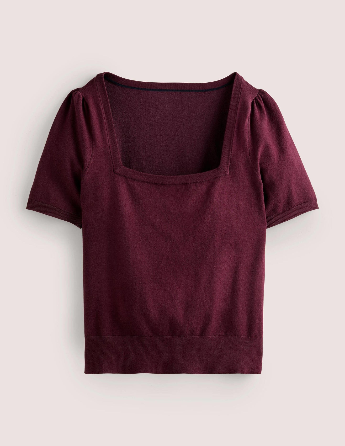 Cotton Square Neck Knitted Top-Berry