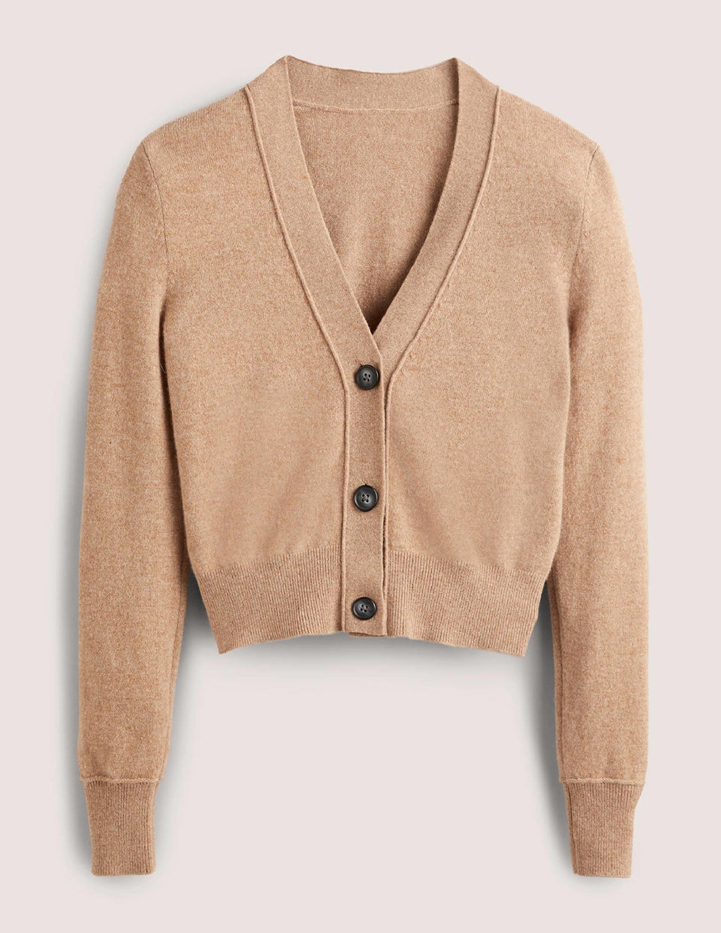 Cropped Cashmere V Cardigan-Camel Melange