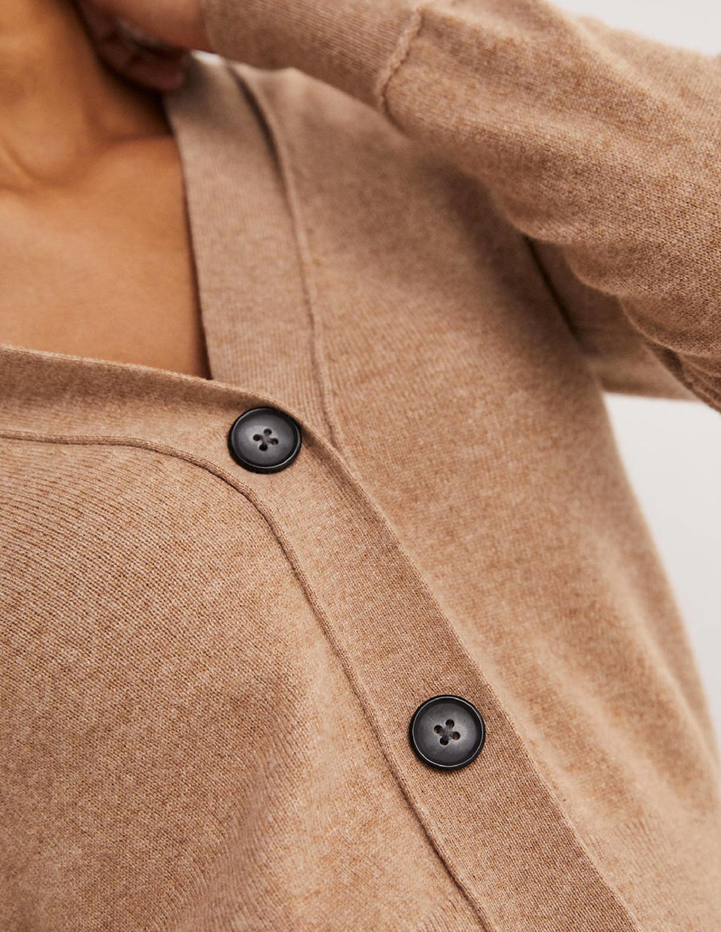 Cropped Cashmere V Cardigan-Camel Melange