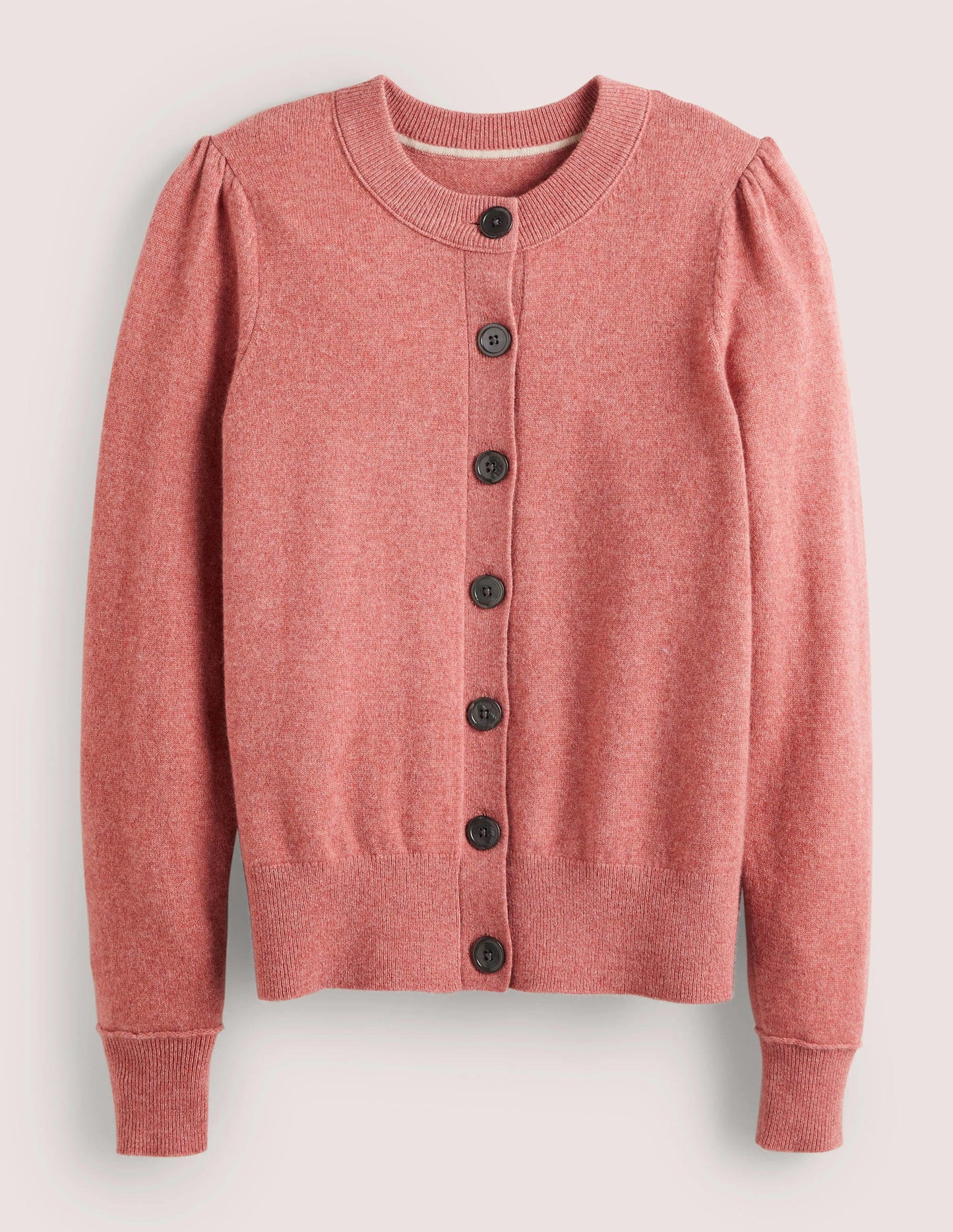 Cashmere Crew Neck Cardigan-Dusty Red Melange