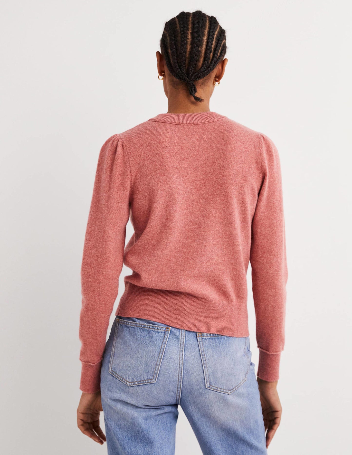 Cashmere Crew Neck Cardigan-Dusty Red Melange