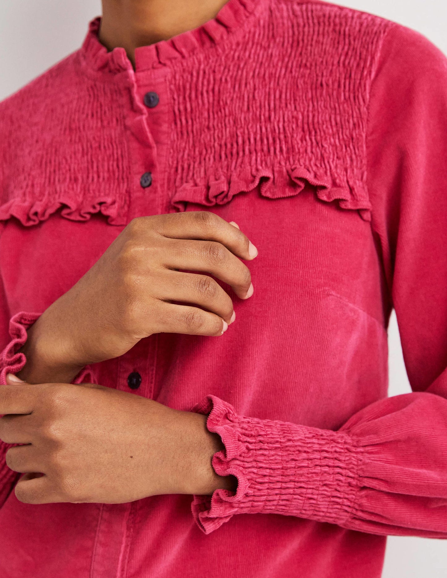 Smocked High Neck Shirt-Sweet Rose