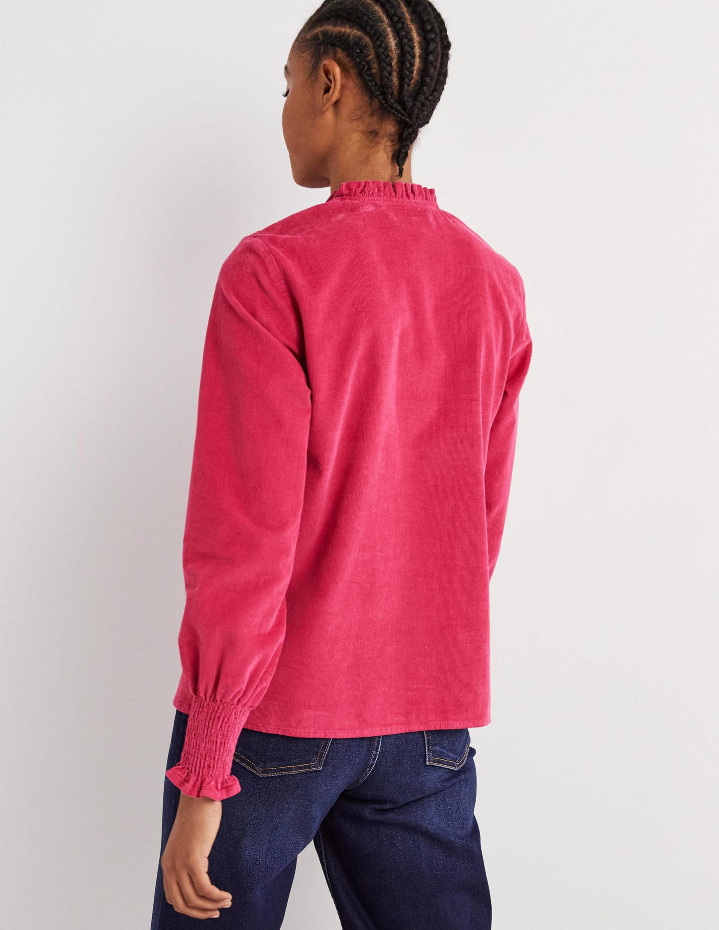 Smocked High Neck Shirt-Sweet Rose