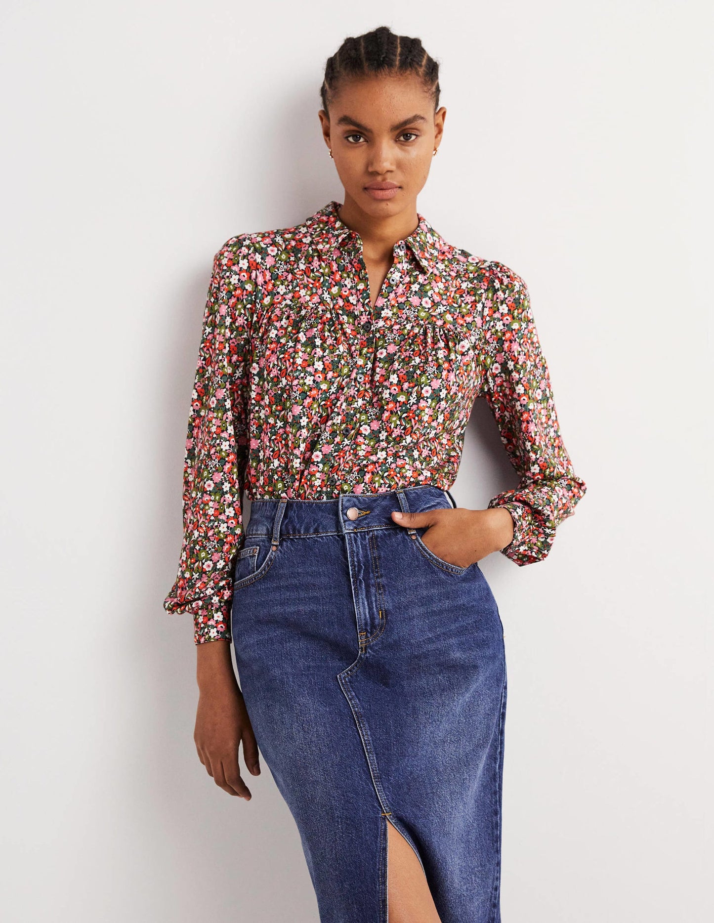 Gathered Detail Shirt-Multi, Floret Meadow
