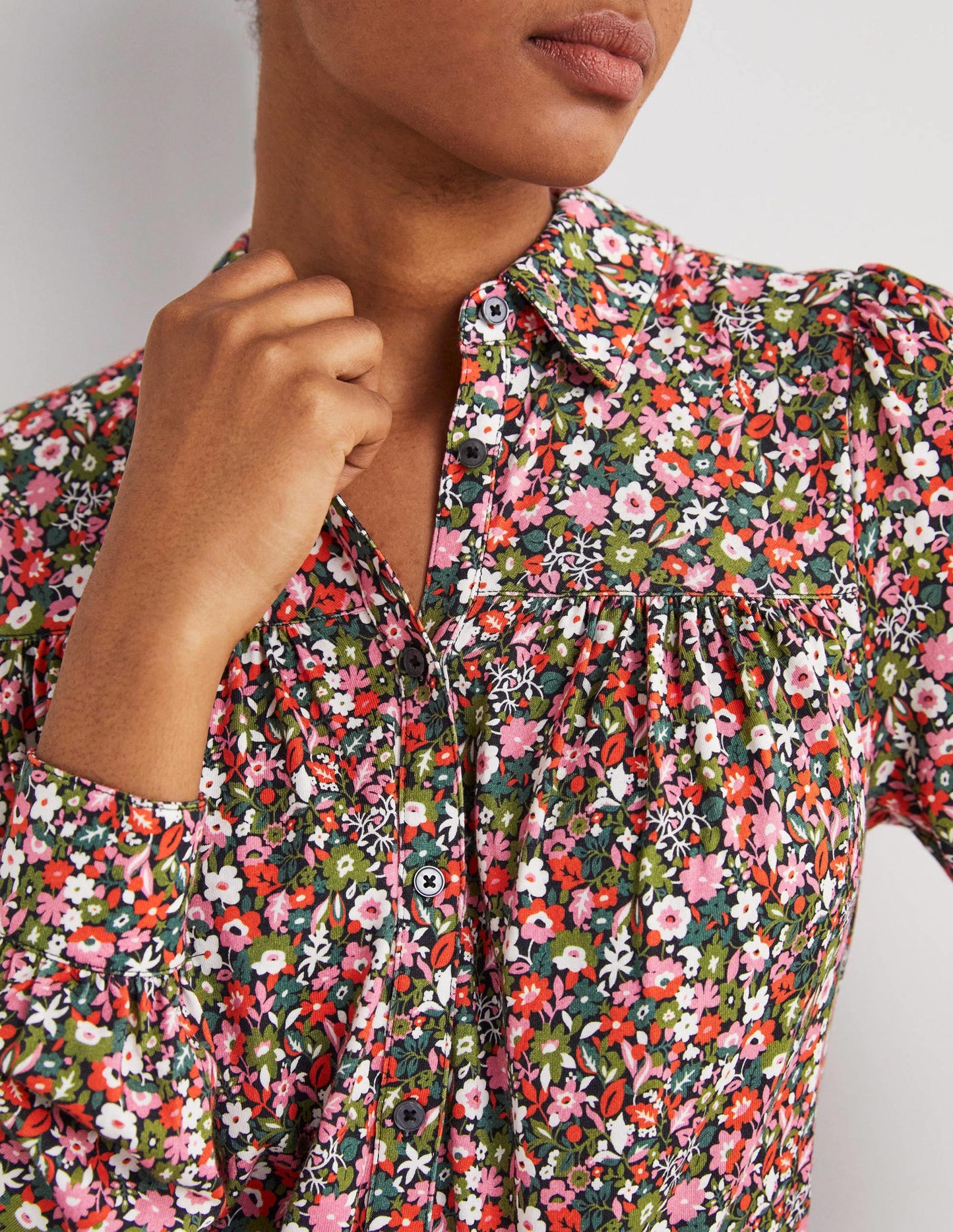 Gathered Detail Shirt-Multi, Floret Meadow