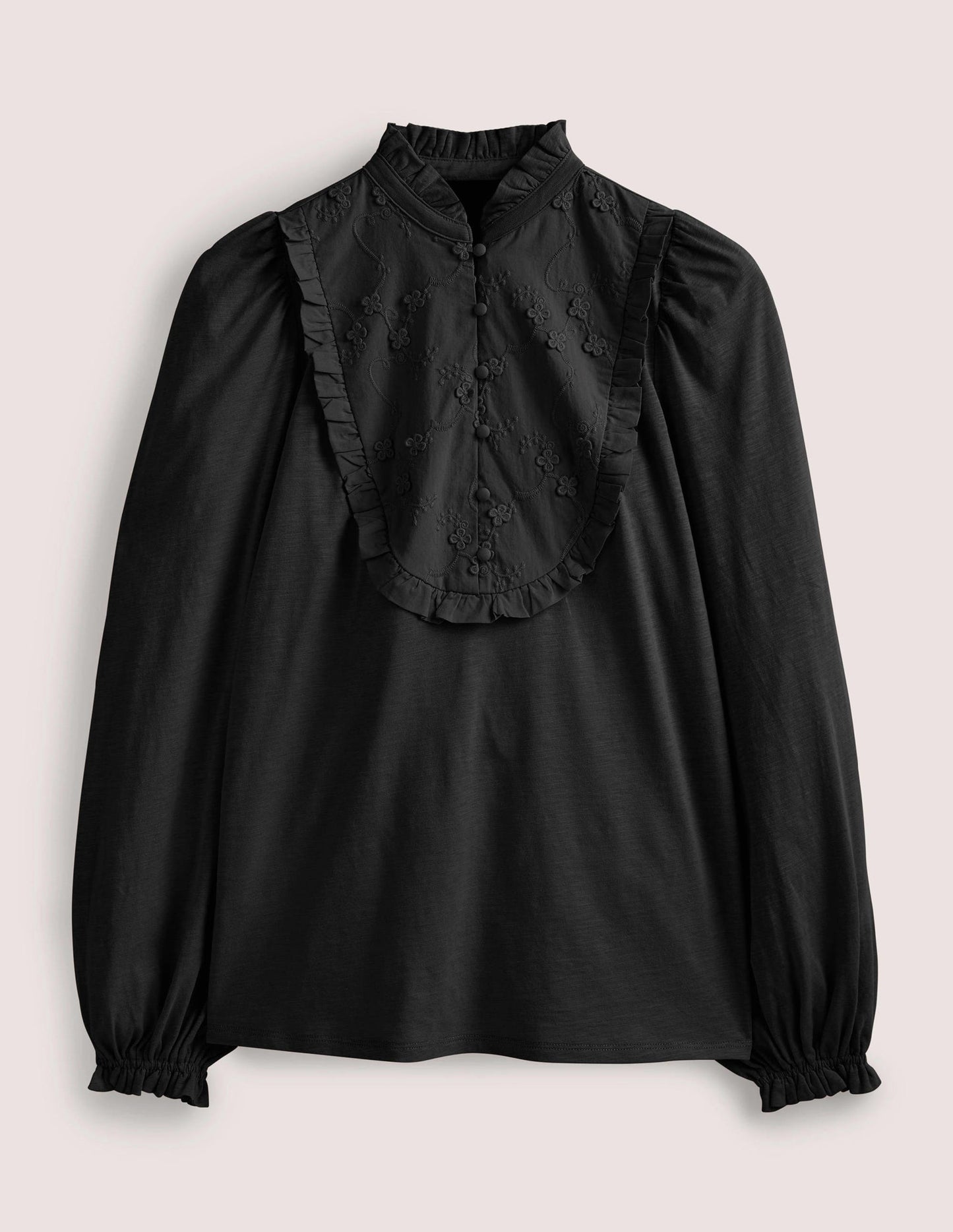 Embroidered Woven Mix Top-Black