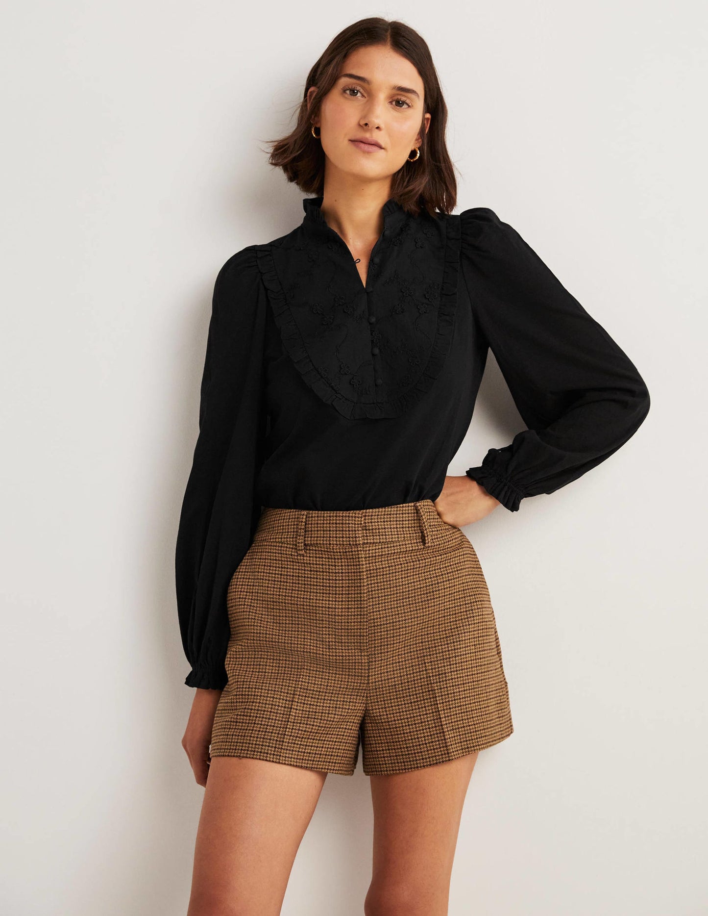 Embroidered Woven Mix Top-Black