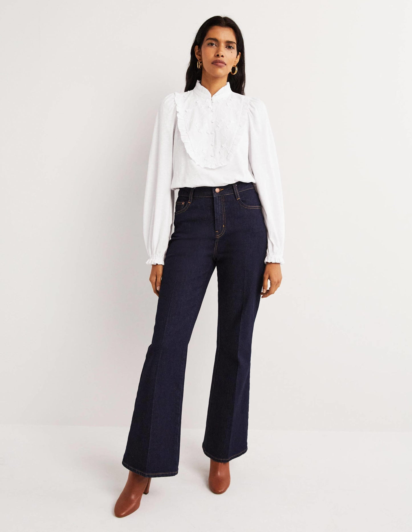 Embroidered Woven Mix Top-White