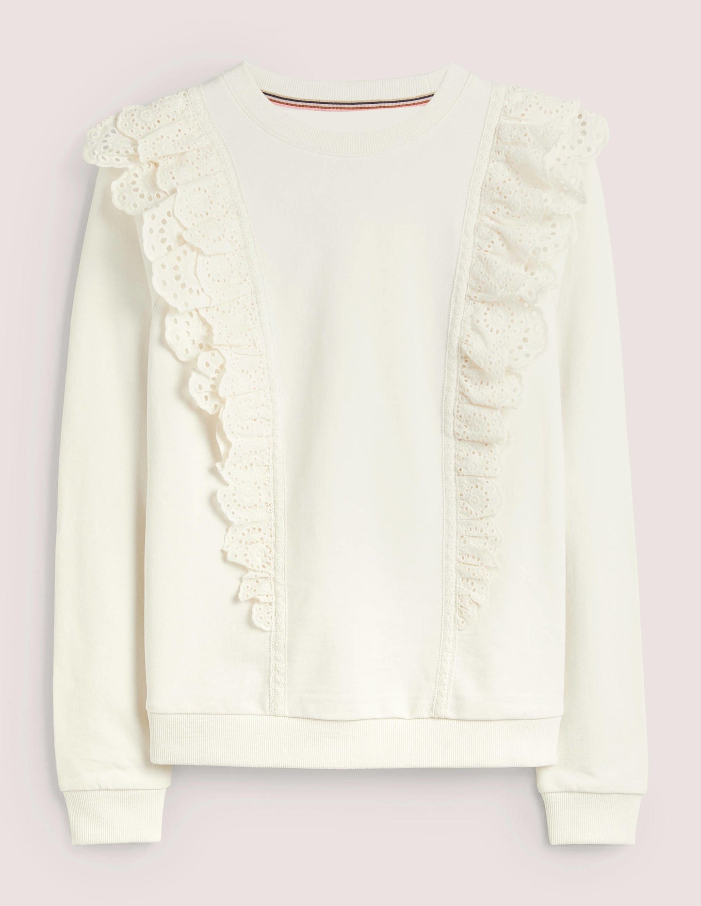 Broderie Insert Sweatshirt-Ivory