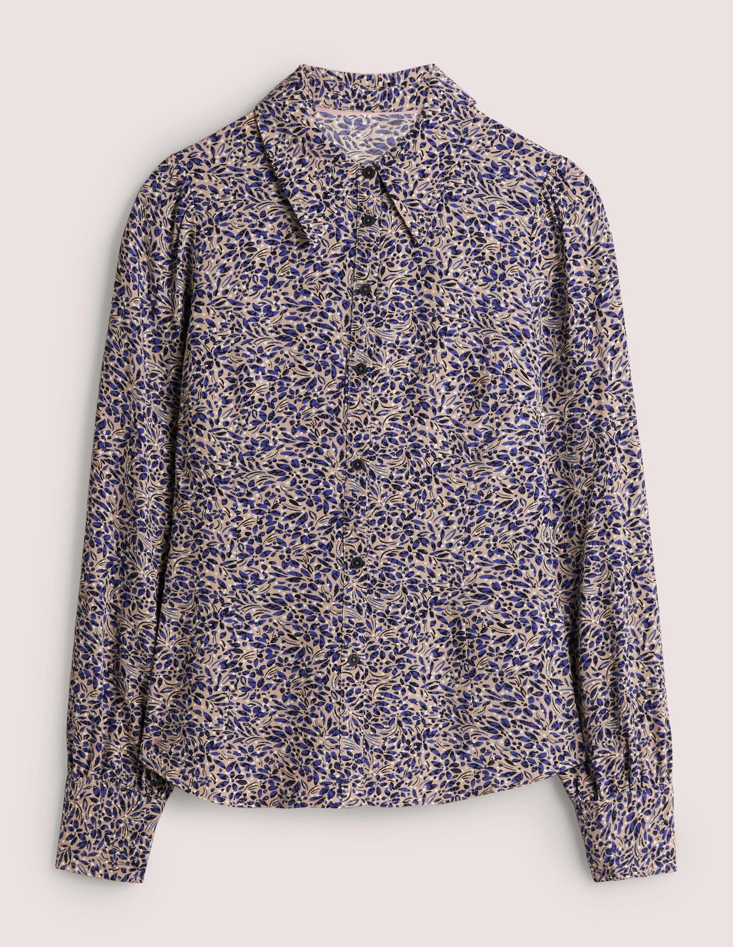 Dart Detail Fitted Shirt-Persian Blue, Leaf Cluster