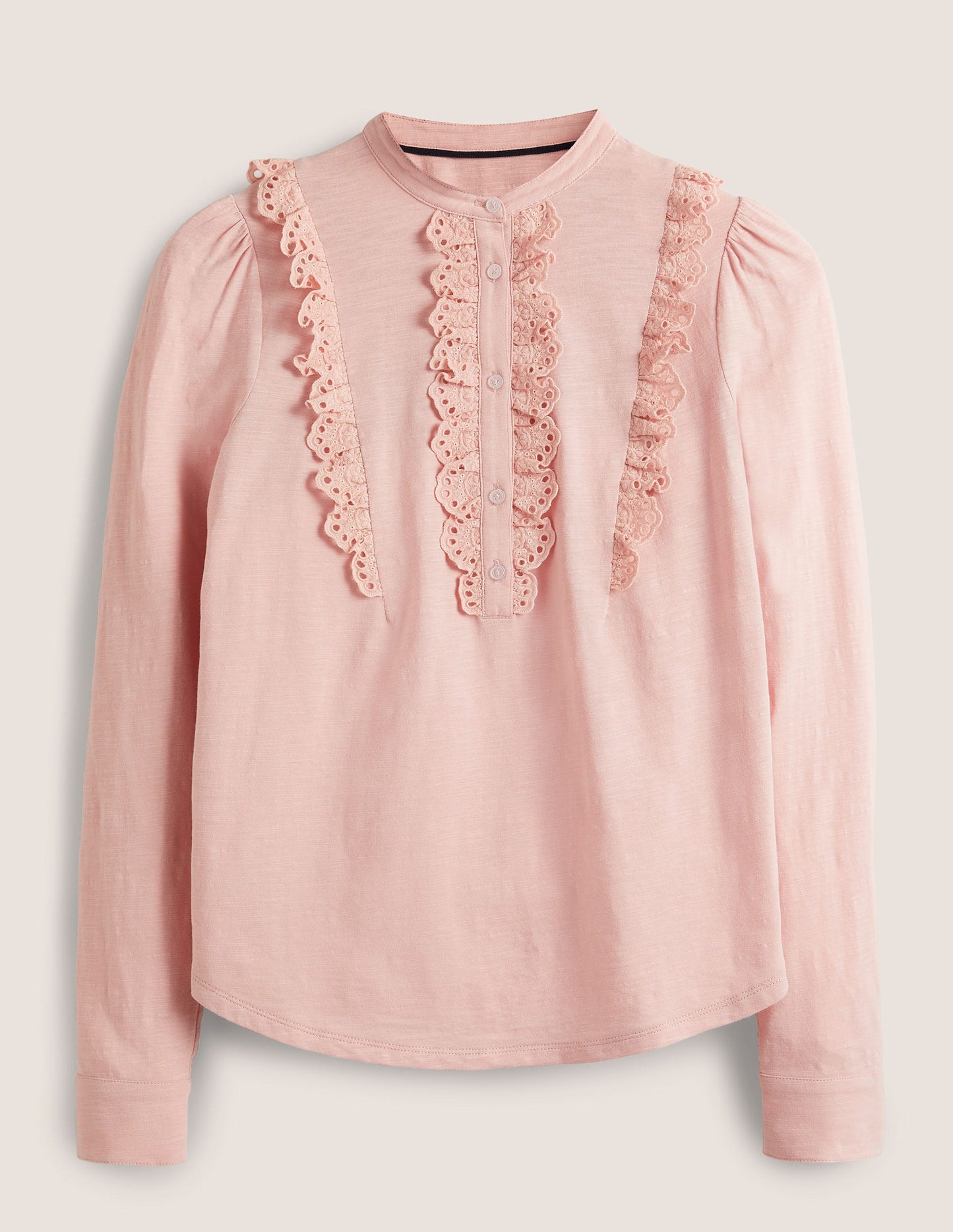 Broderie Ruffle Jersey Top-Milkshake Pink