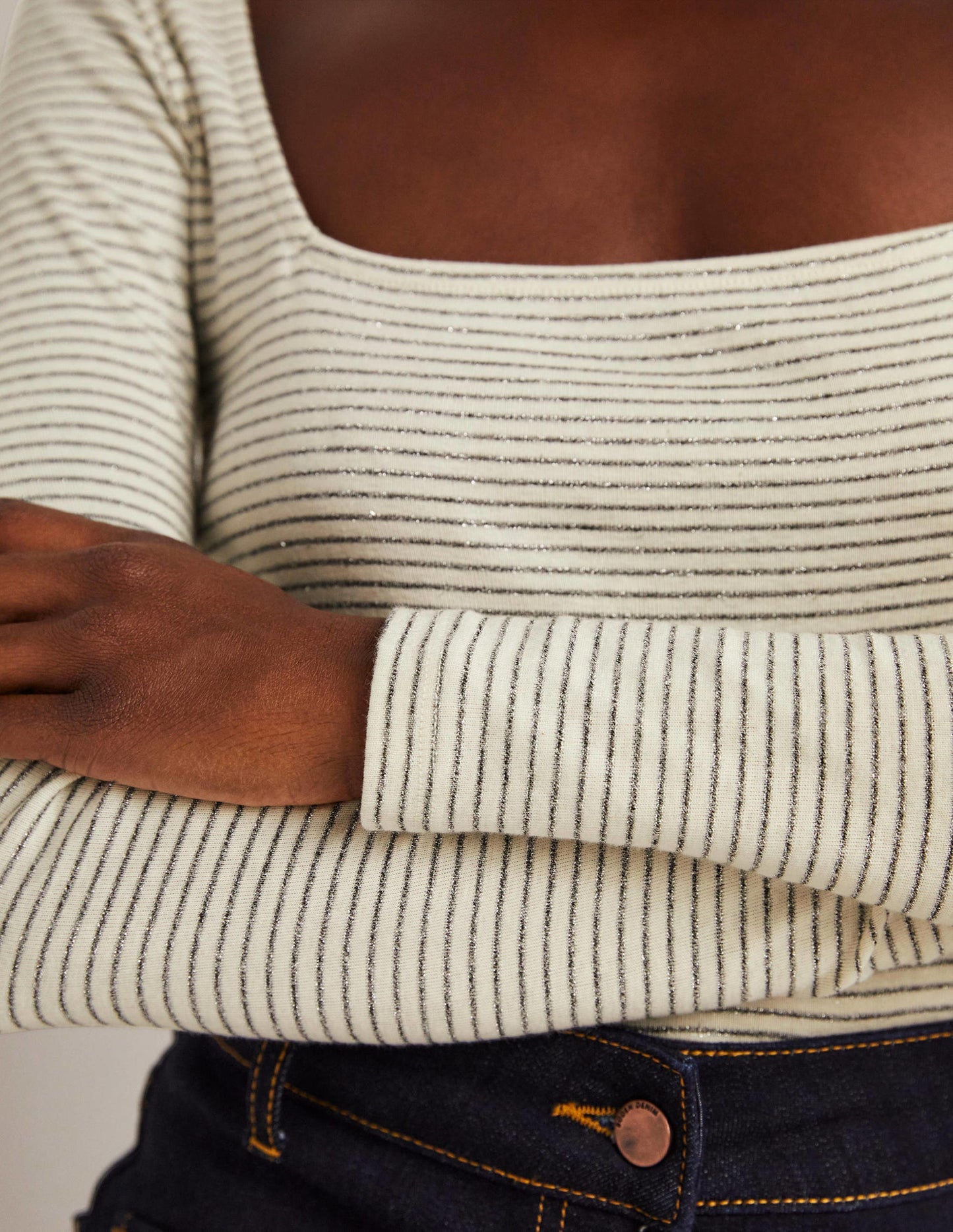 Metallic Stripe Top-Ivory/Gunmetal
