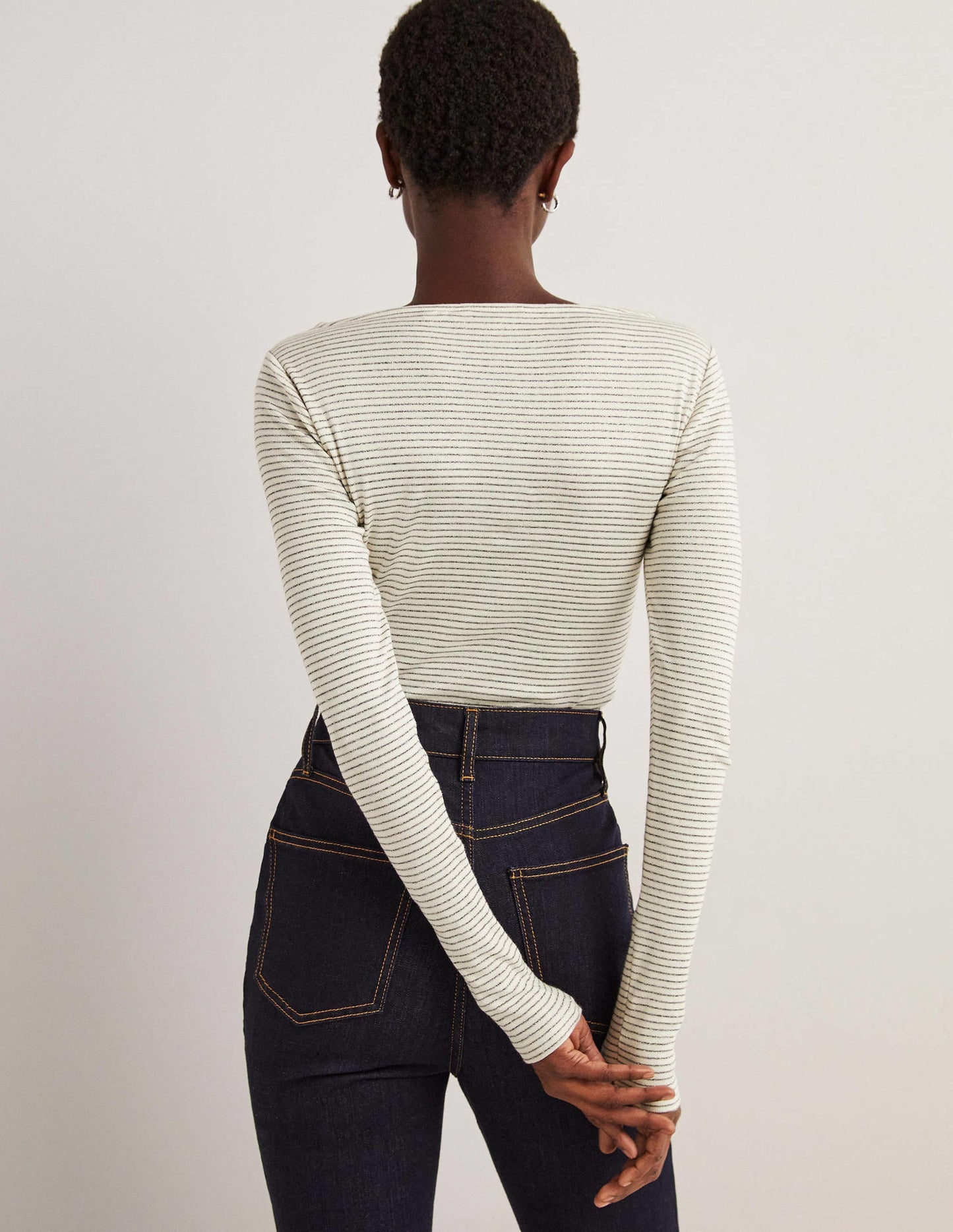 Metallic Stripe Top-Ivory/Gunmetal