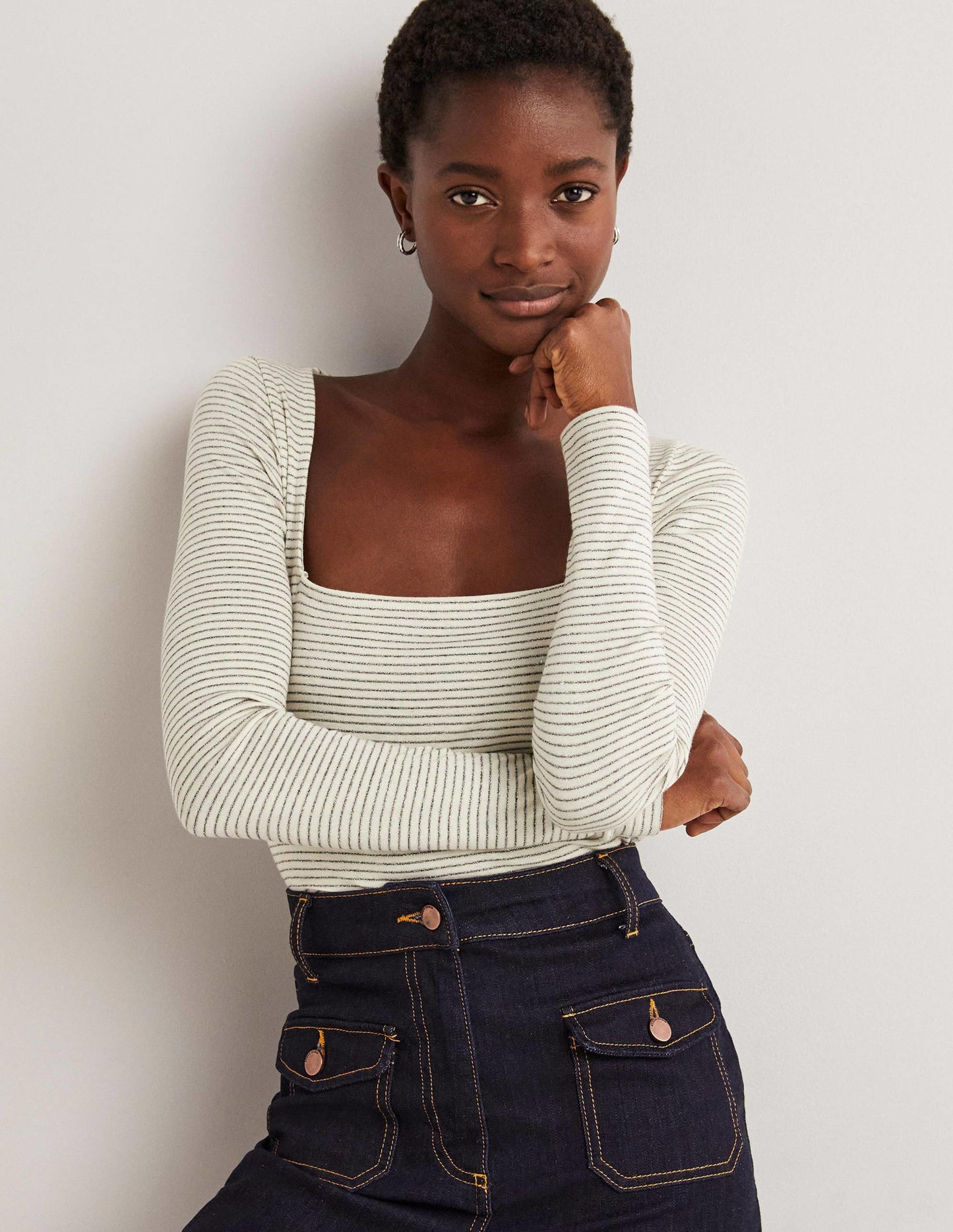 Metallic Stripe Top-Ivory/Gunmetal