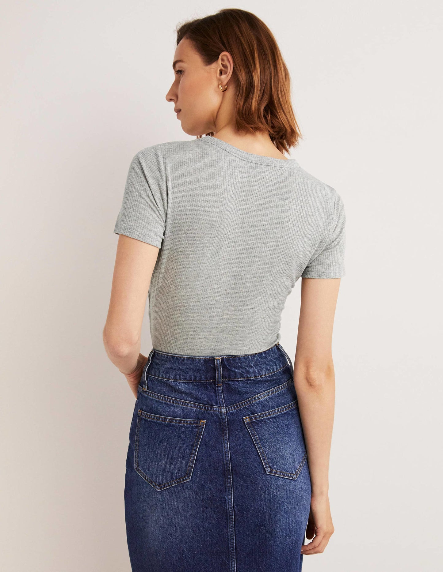 Soft Ribbed Crew Neck T-shirt-Grey Marl