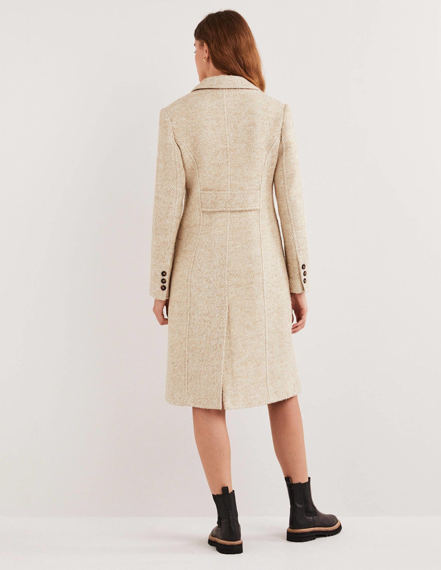 Wool Blend Tailored Coat-Gold Metallic Herringbone