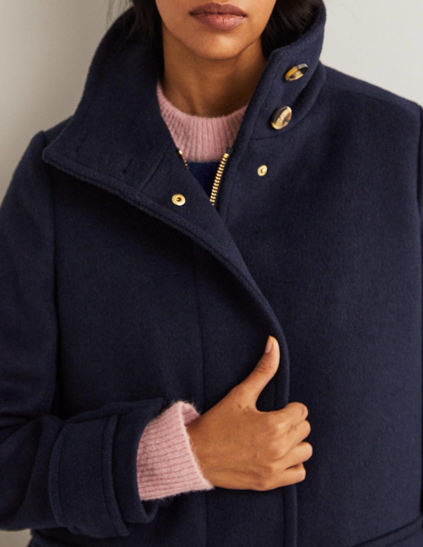 Brushed Wool Coat-Navy
