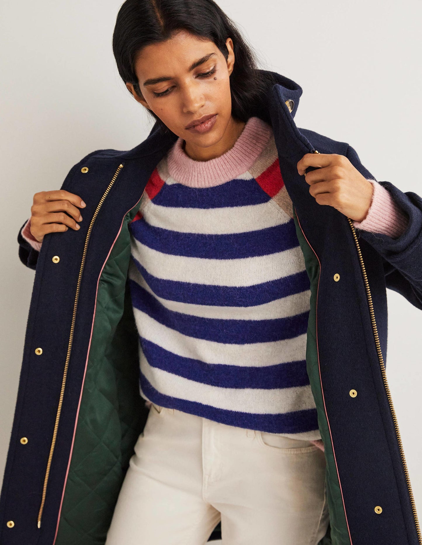Brushed Wool Coat-Navy