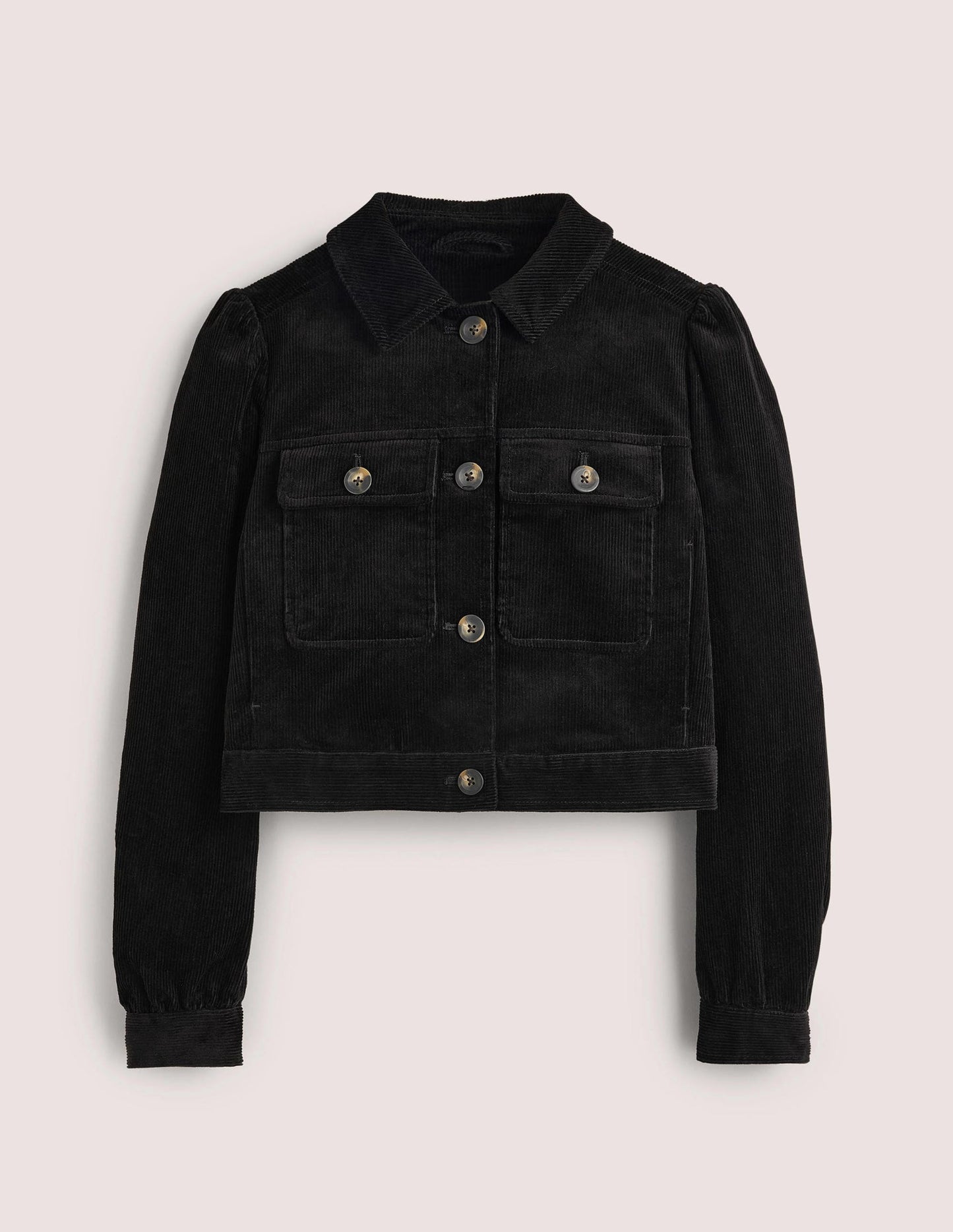 Cropped Cord Jacket-Black