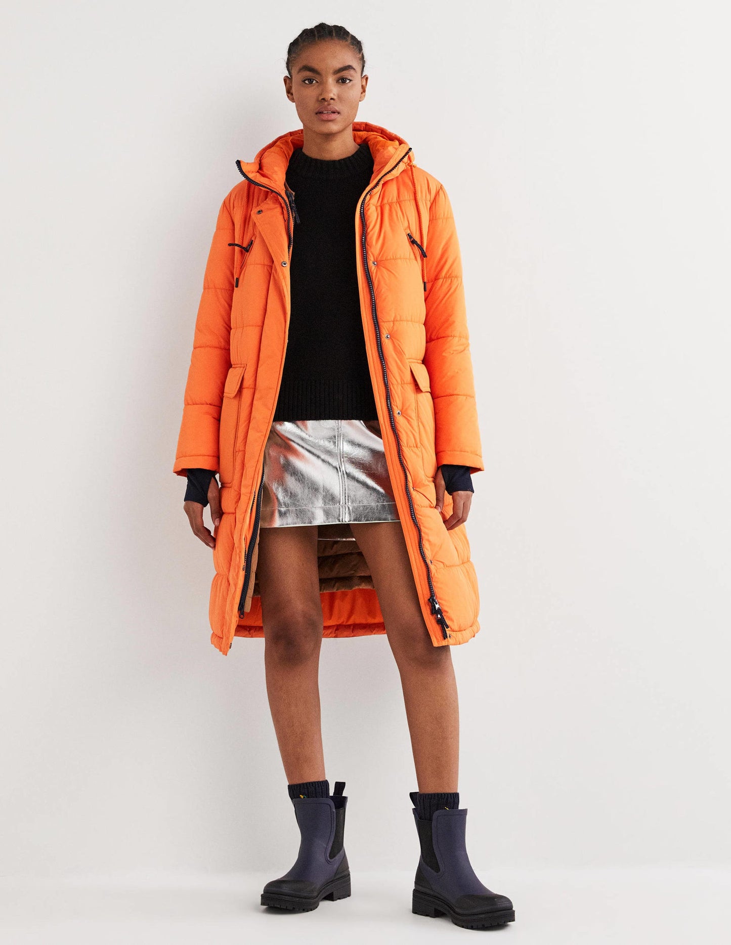 Longline Hooded Puffer Coat-Fire Opal