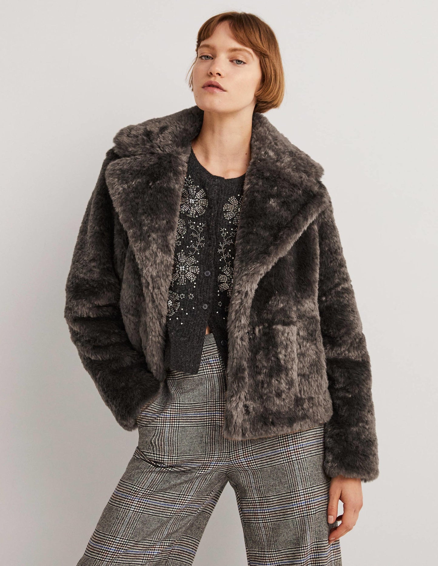 Faux Fur Jacket-Chocolate
