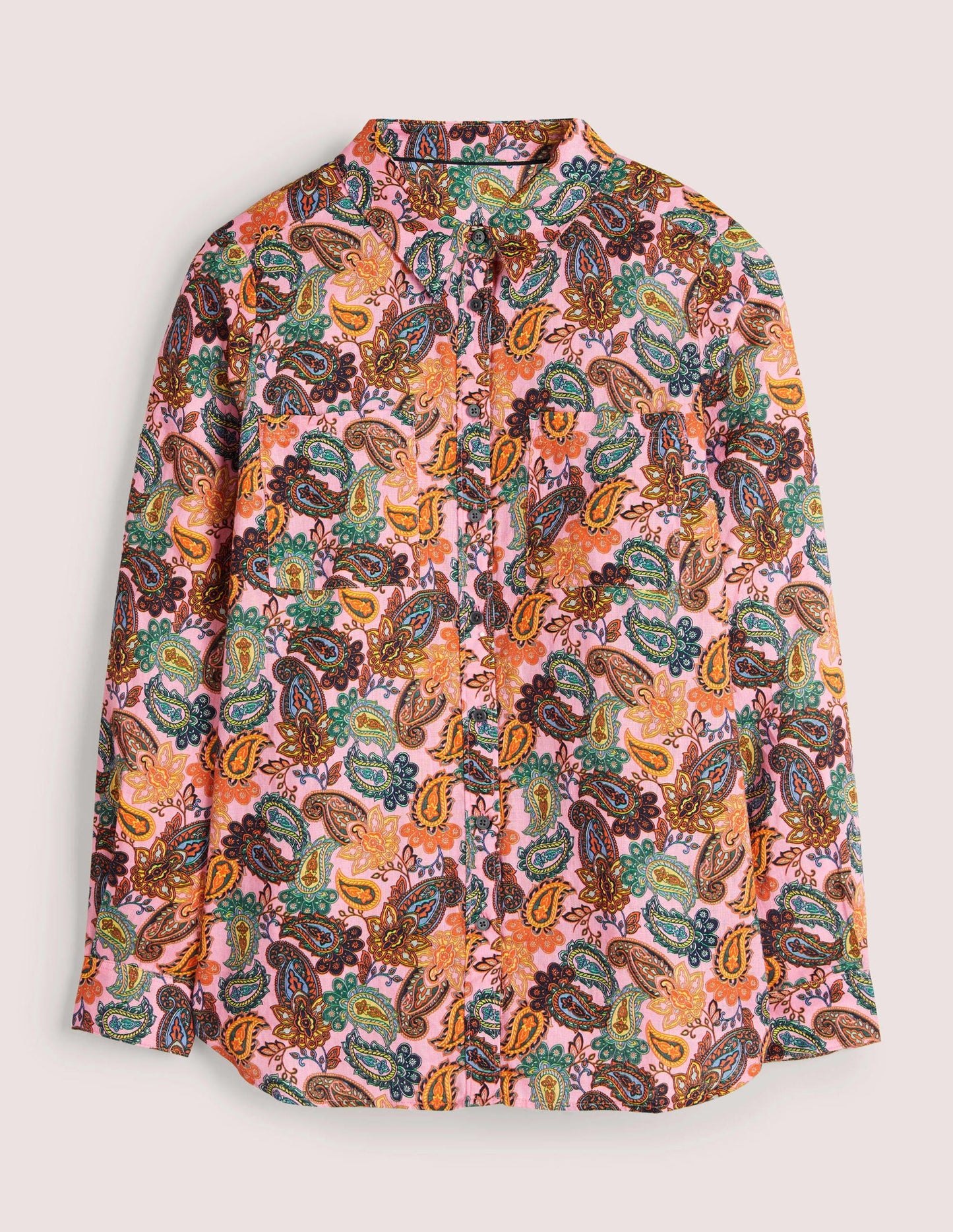 Linen Shirt-Cherry Blossom, Paisley Charm