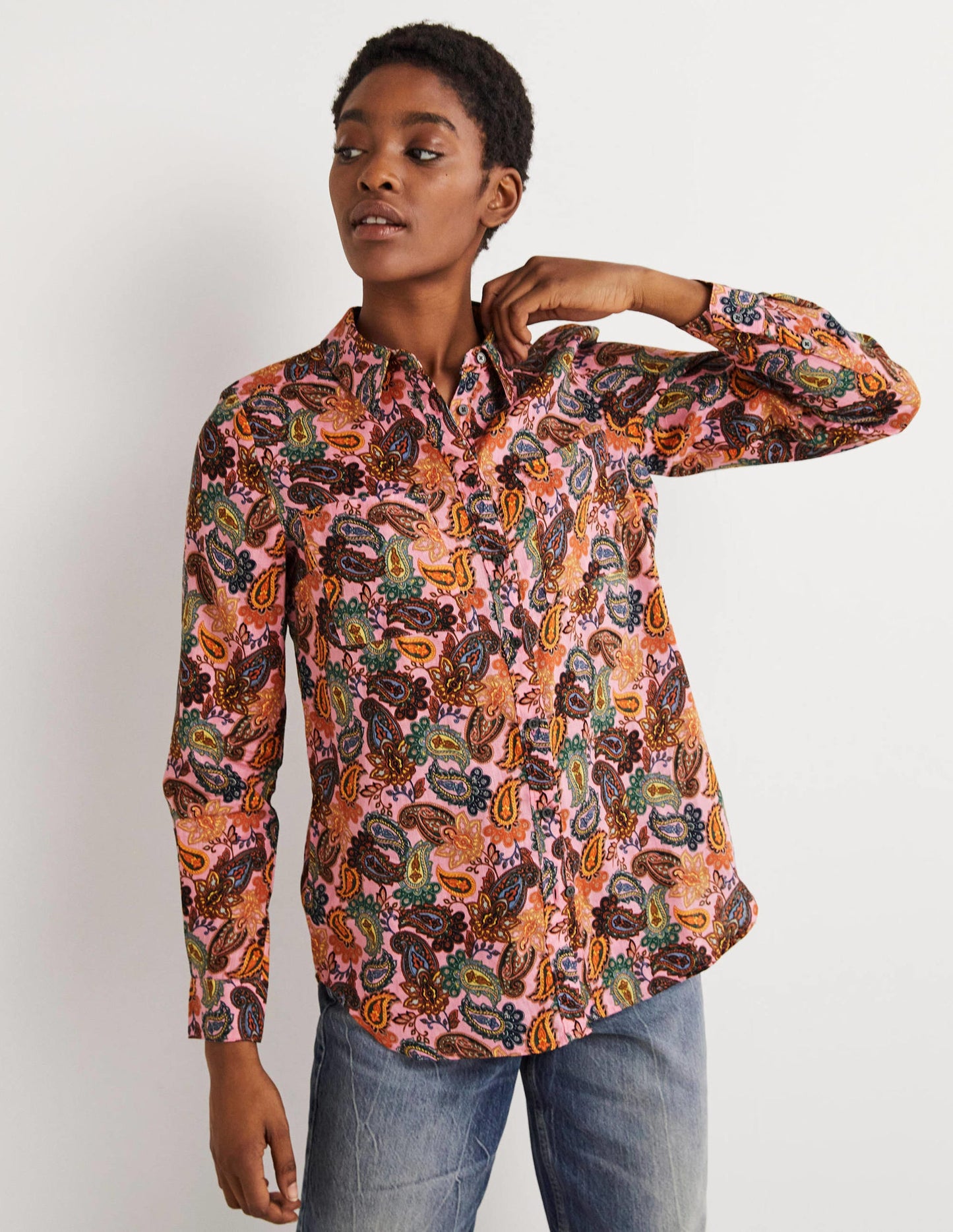Linen Shirt-Cherry Blossom, Paisley Charm