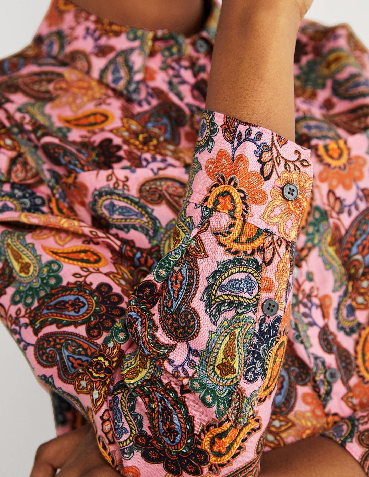 Linen Shirt-Cherry Blossom, Paisley Charm